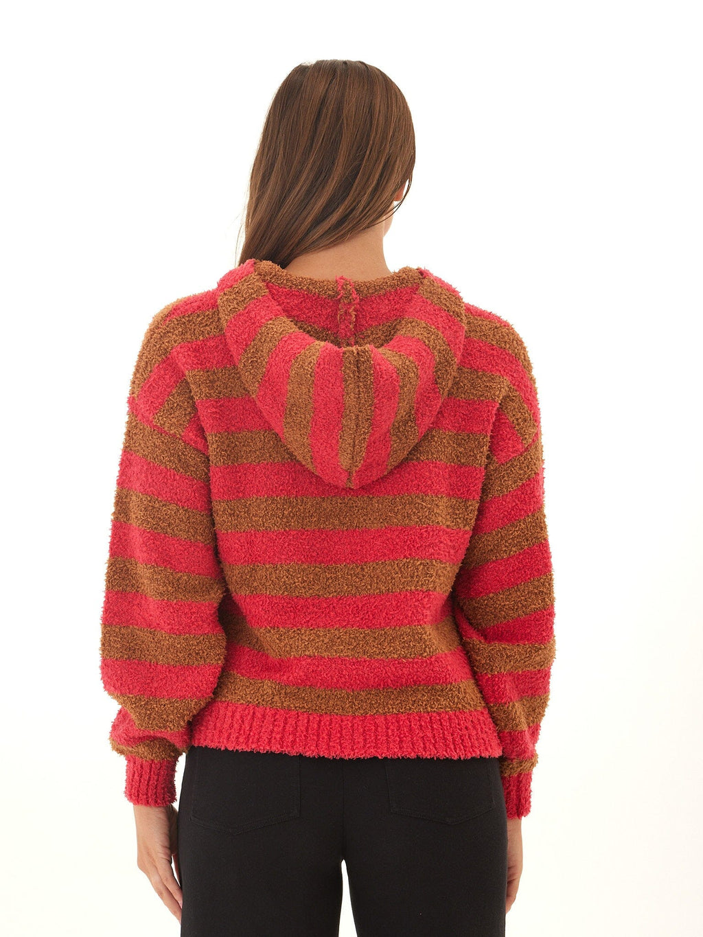 Tanisha Striped Boucle Henley Hoodie for Women - Cozy Knit Pullover