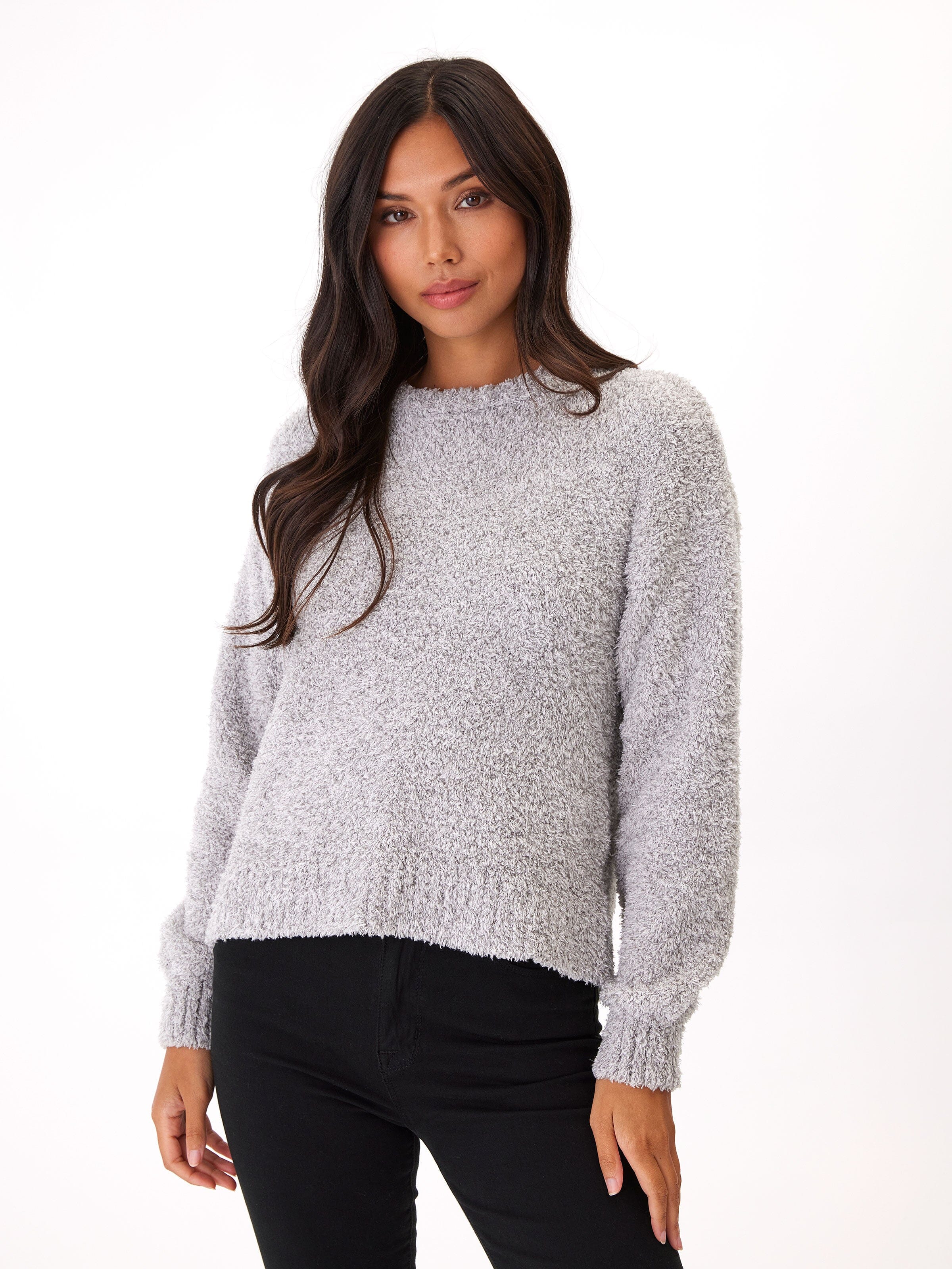 Naia Boucle Pullover in Grey - Relaxed Fit Long Sleeve Crewneck