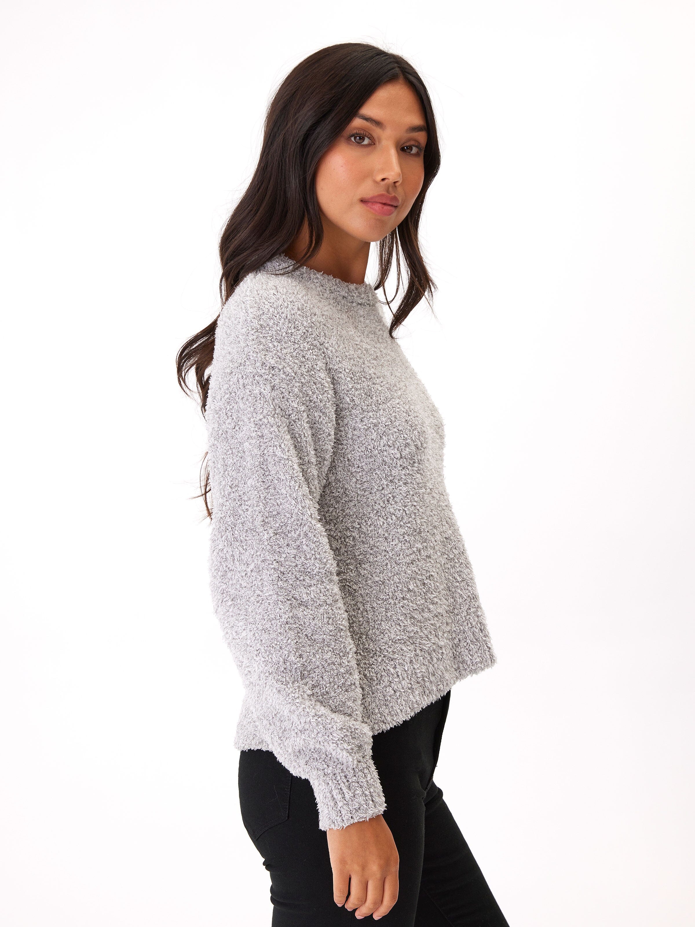 Naia Boucle Pullover in Grey - Relaxed Fit Long Sleeve Crewneck