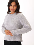 Modern women's Naia Boucle Pullover in heather grey with a relaxed fit and crew neckline.