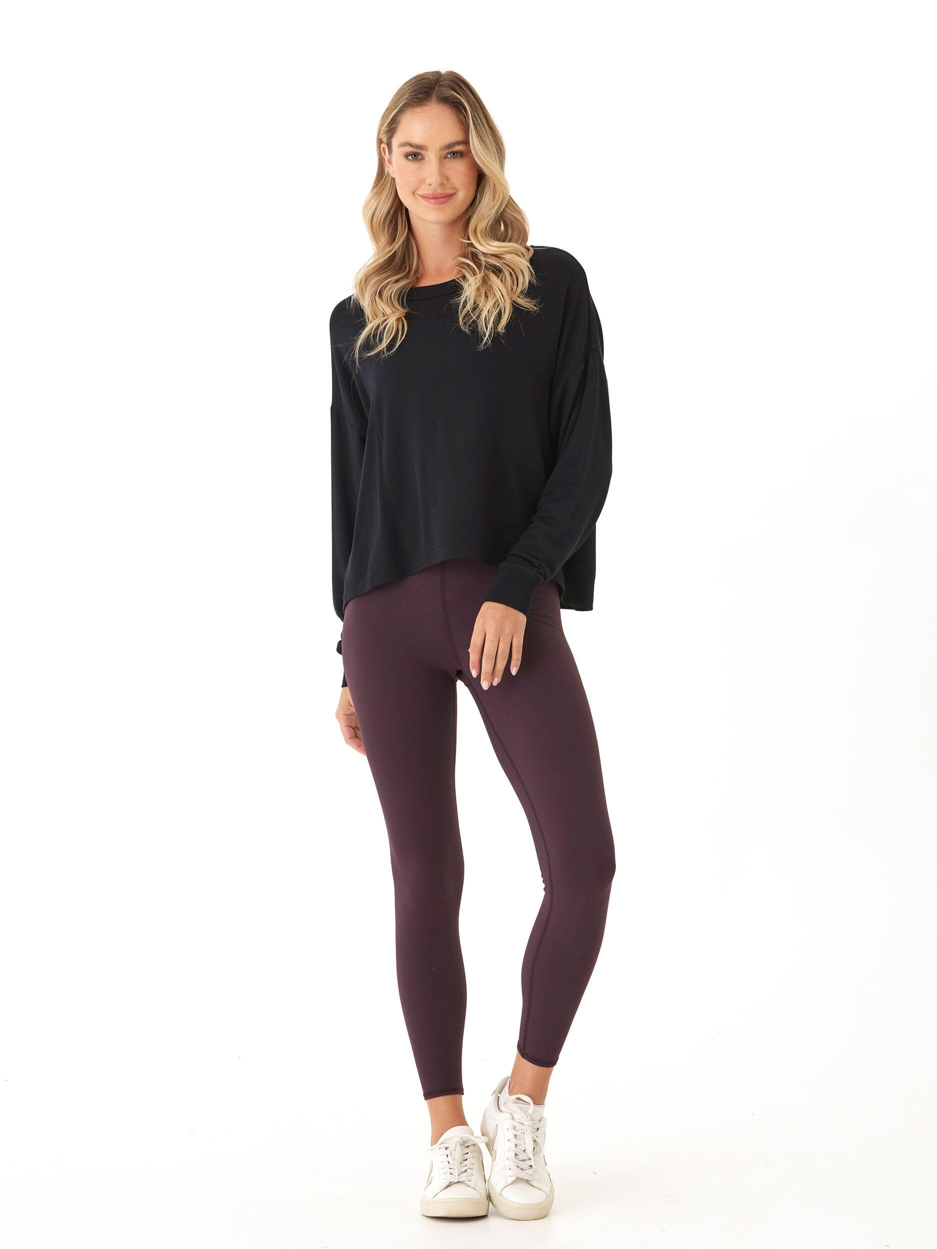 Feather Fleece Open Back Long Sleeve Relaxed Fit Top