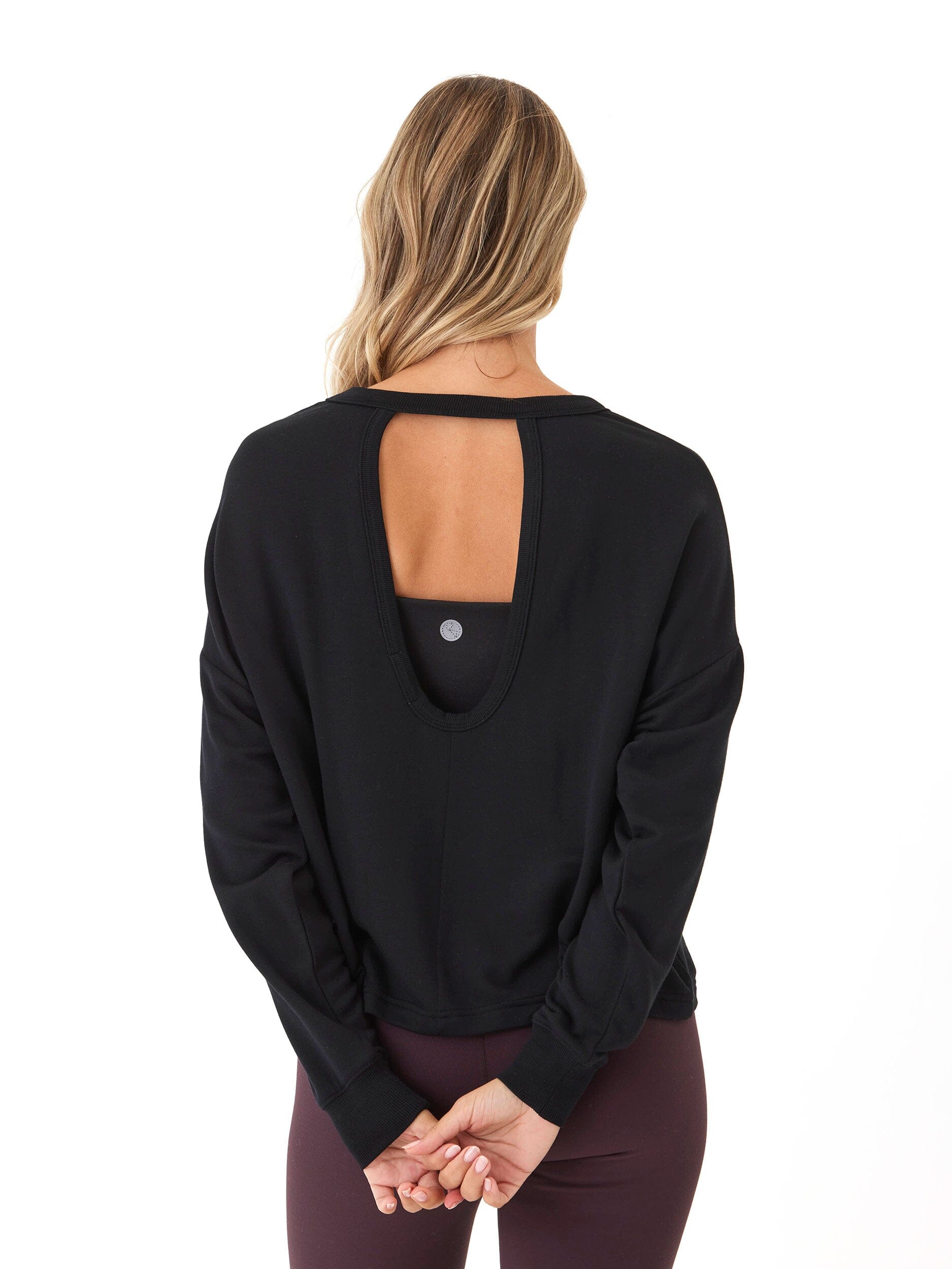 Feather Fleece Open Back Long Sleeve Relaxed Fit Top