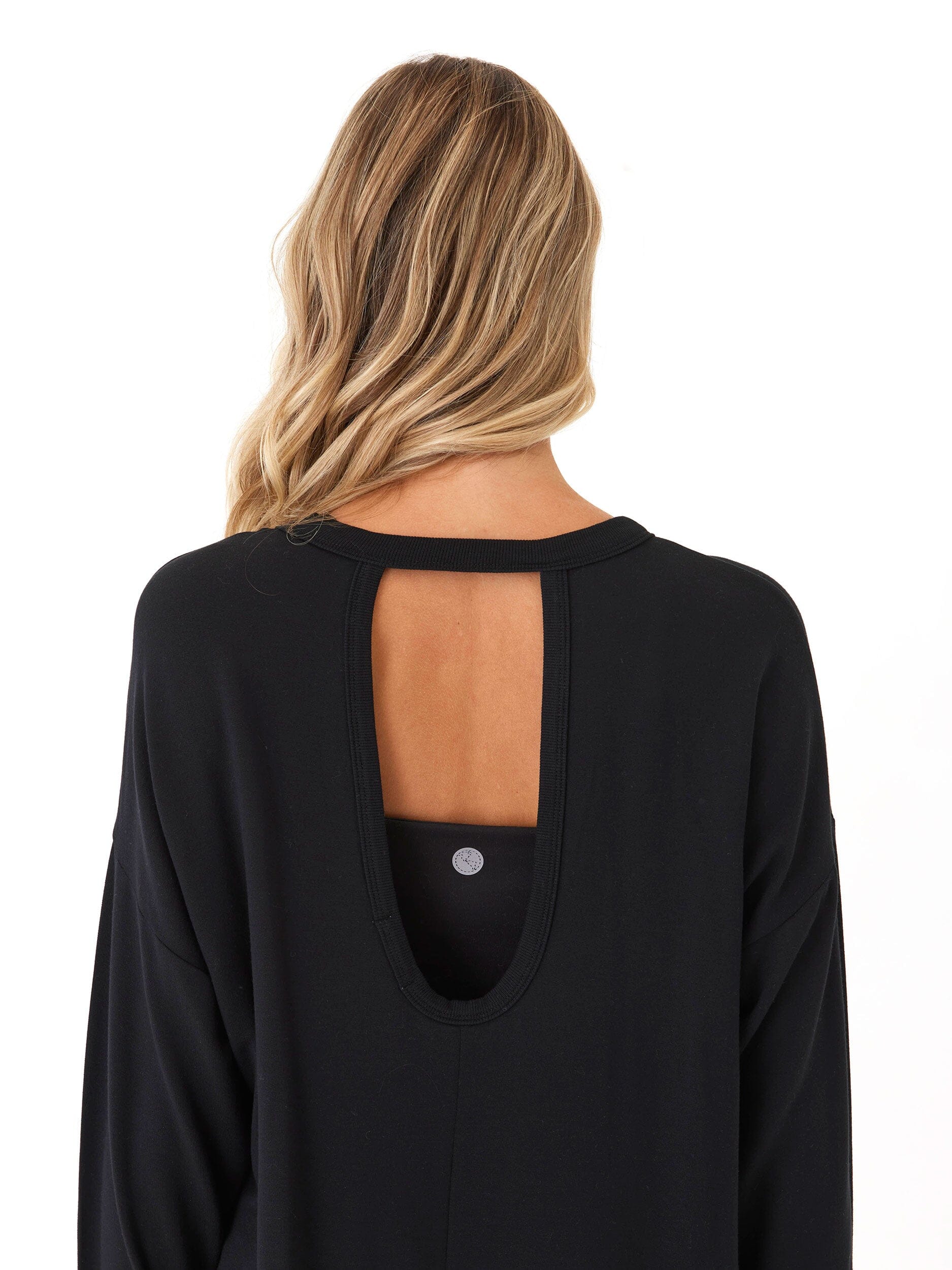 Feather Fleece Open Back Long Sleeve Relaxed Fit Top