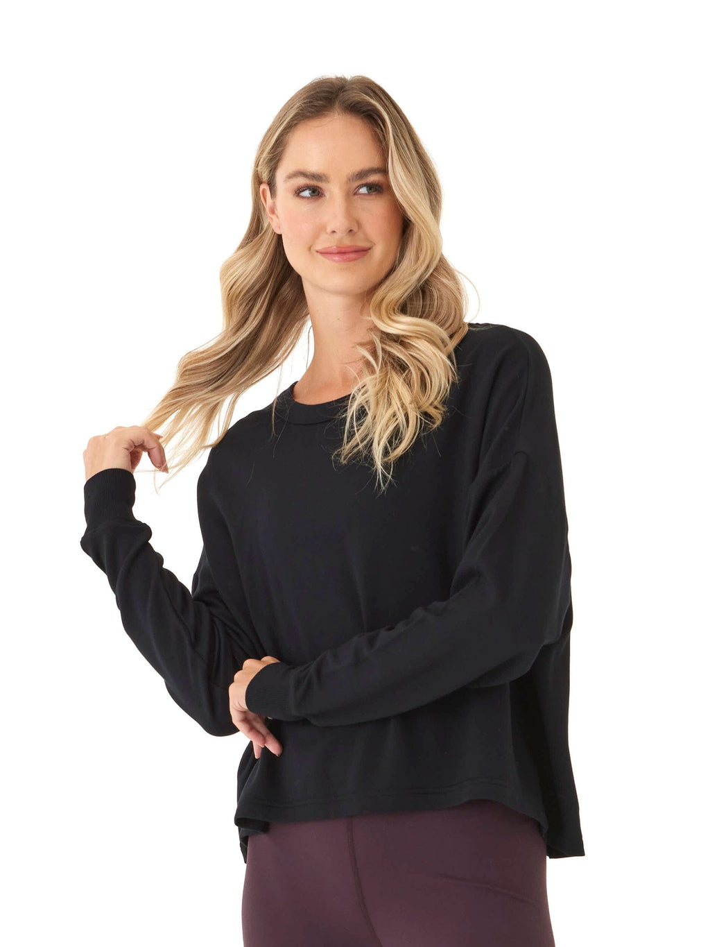 Feather Fleece Open Back Long Sleeve Relaxed Fit Top