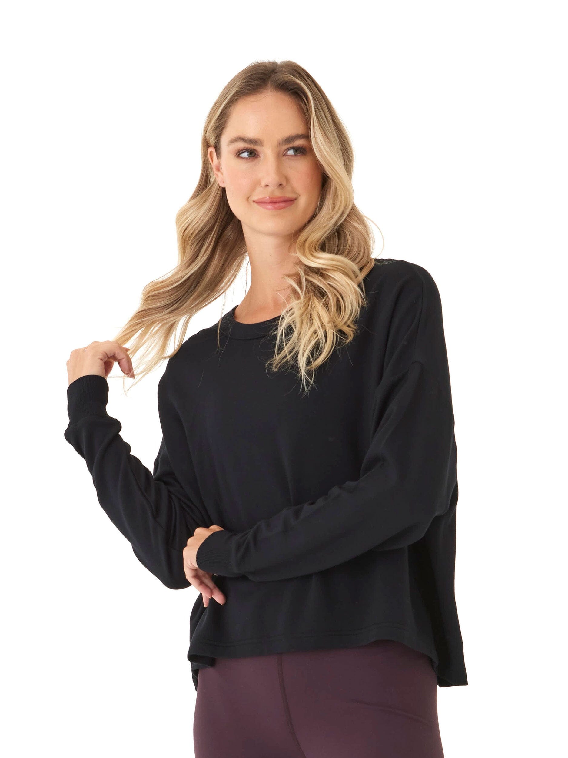 Feather Fleece Open Back Long Sleeve Relaxed Fit Top