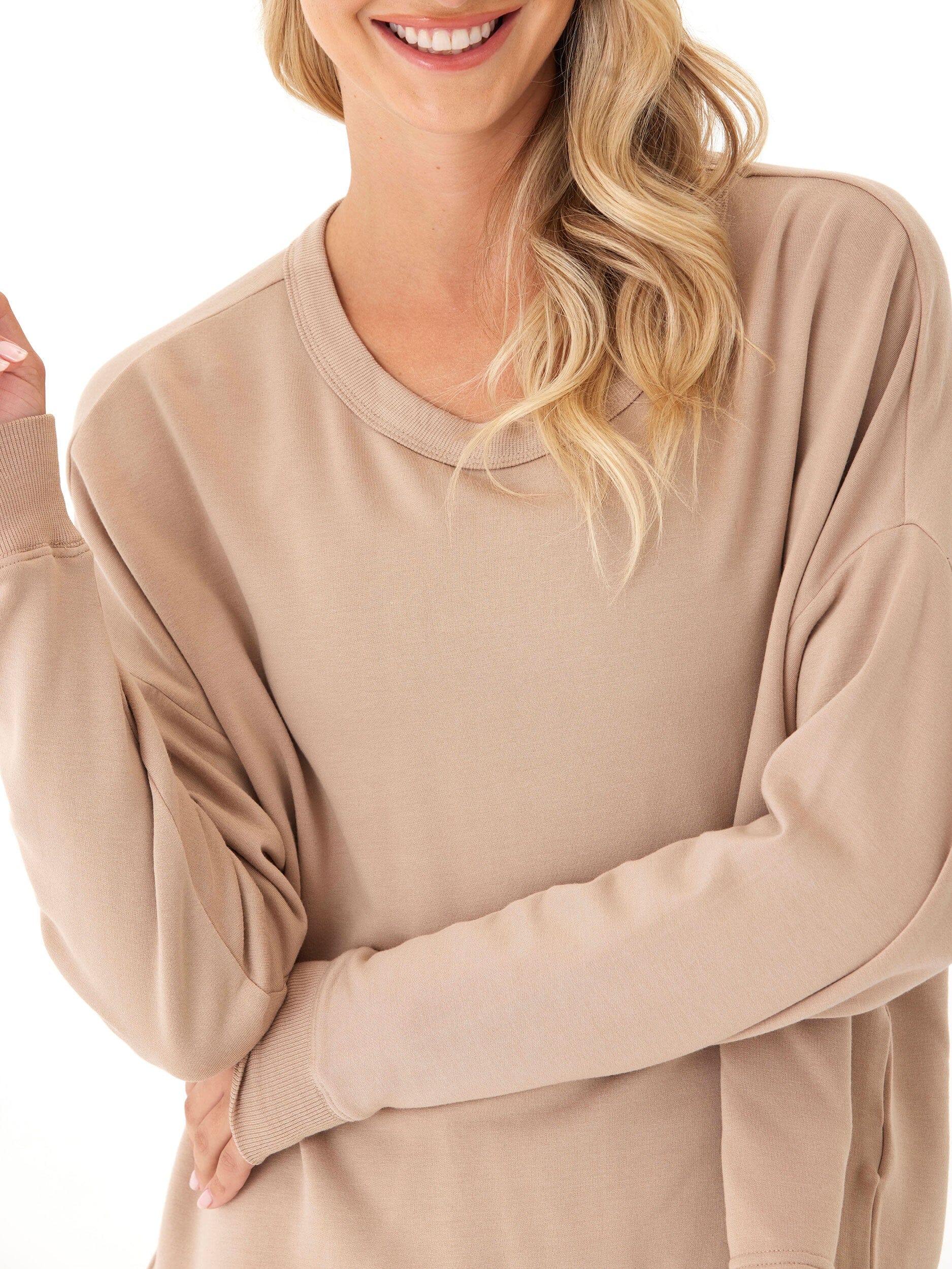Feather Fleece Open Back Long Sleeve Relaxed Fit Top