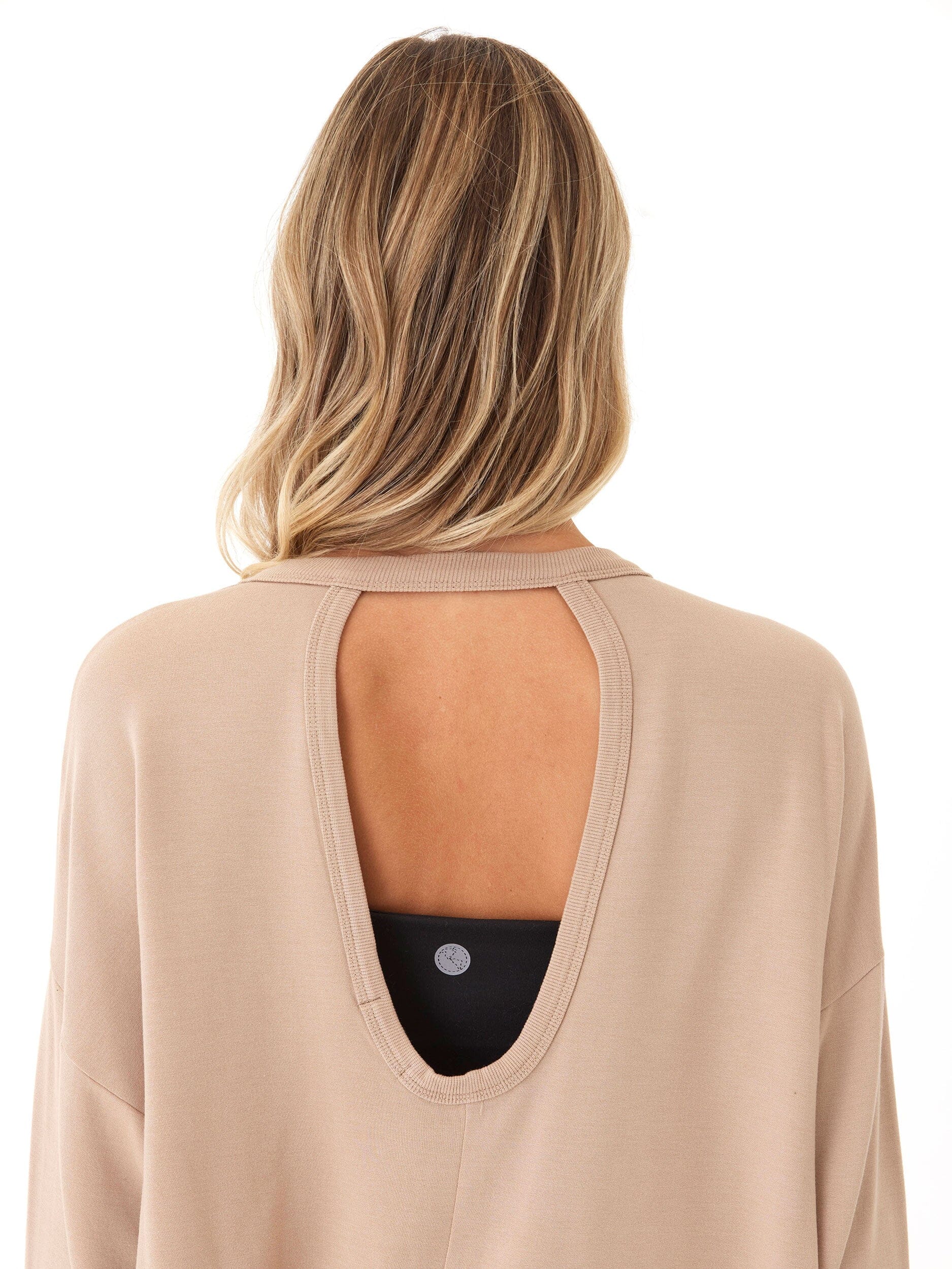 Feather Fleece Open Back Long Sleeve Relaxed Fit Top
