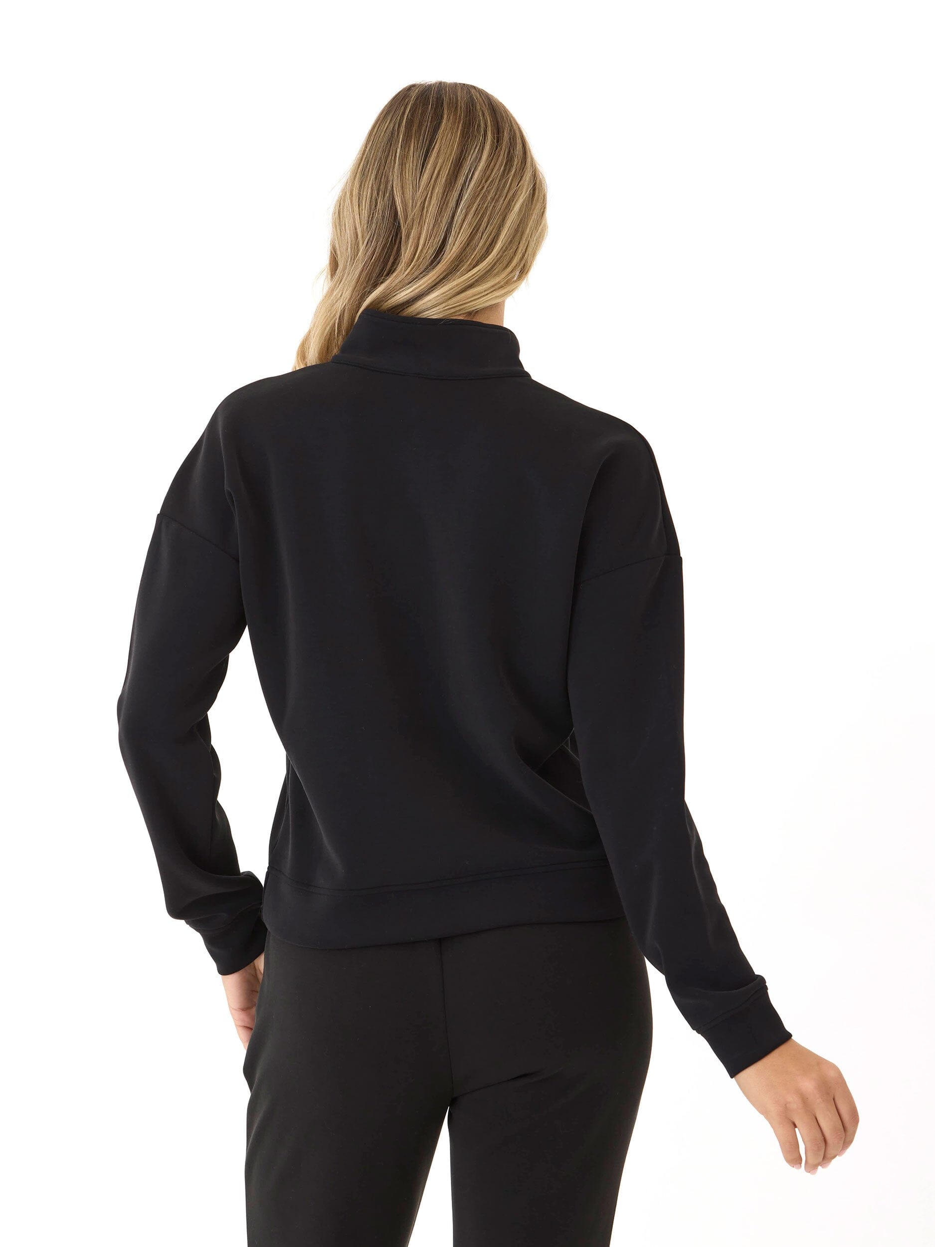 Drea Sueded Modal 1/4-Zip Jacket in Black - Minimalist Athleisure
