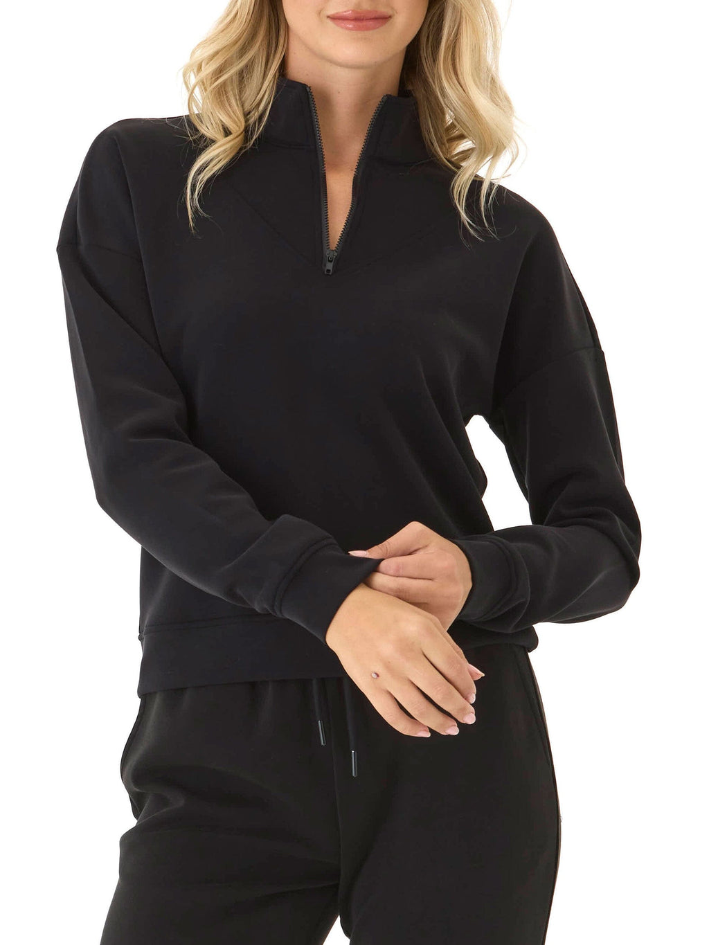 Drea Sueded Modal 1/4-Zip Jacket in Black - Minimalist Athleisure