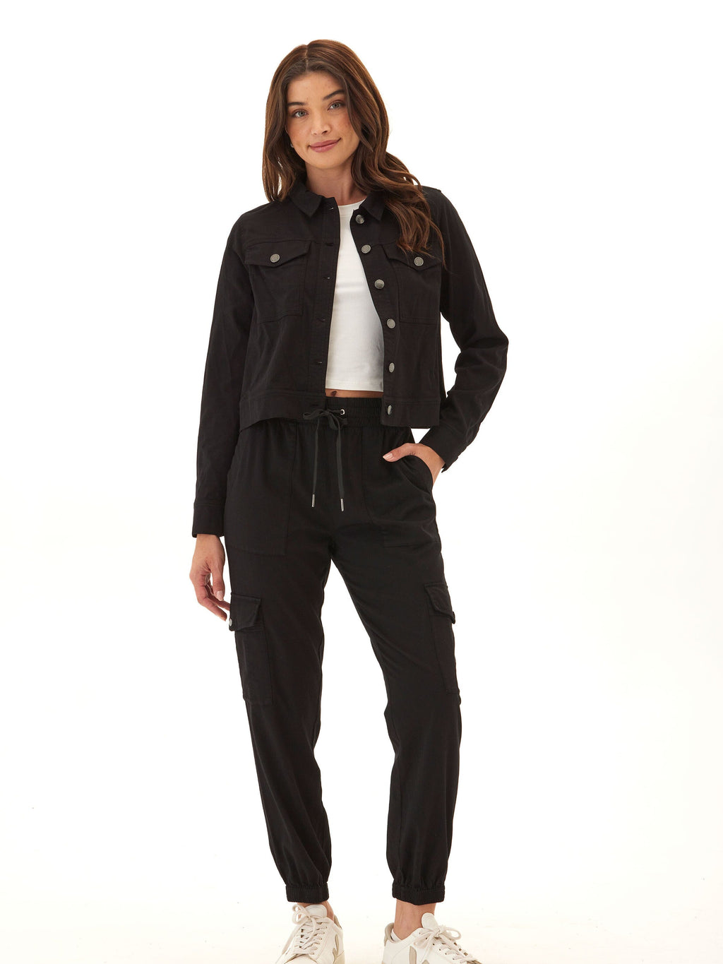 Abbey Stretch Twill Jacket - Relaxed Fit Cropped Black Outerwear