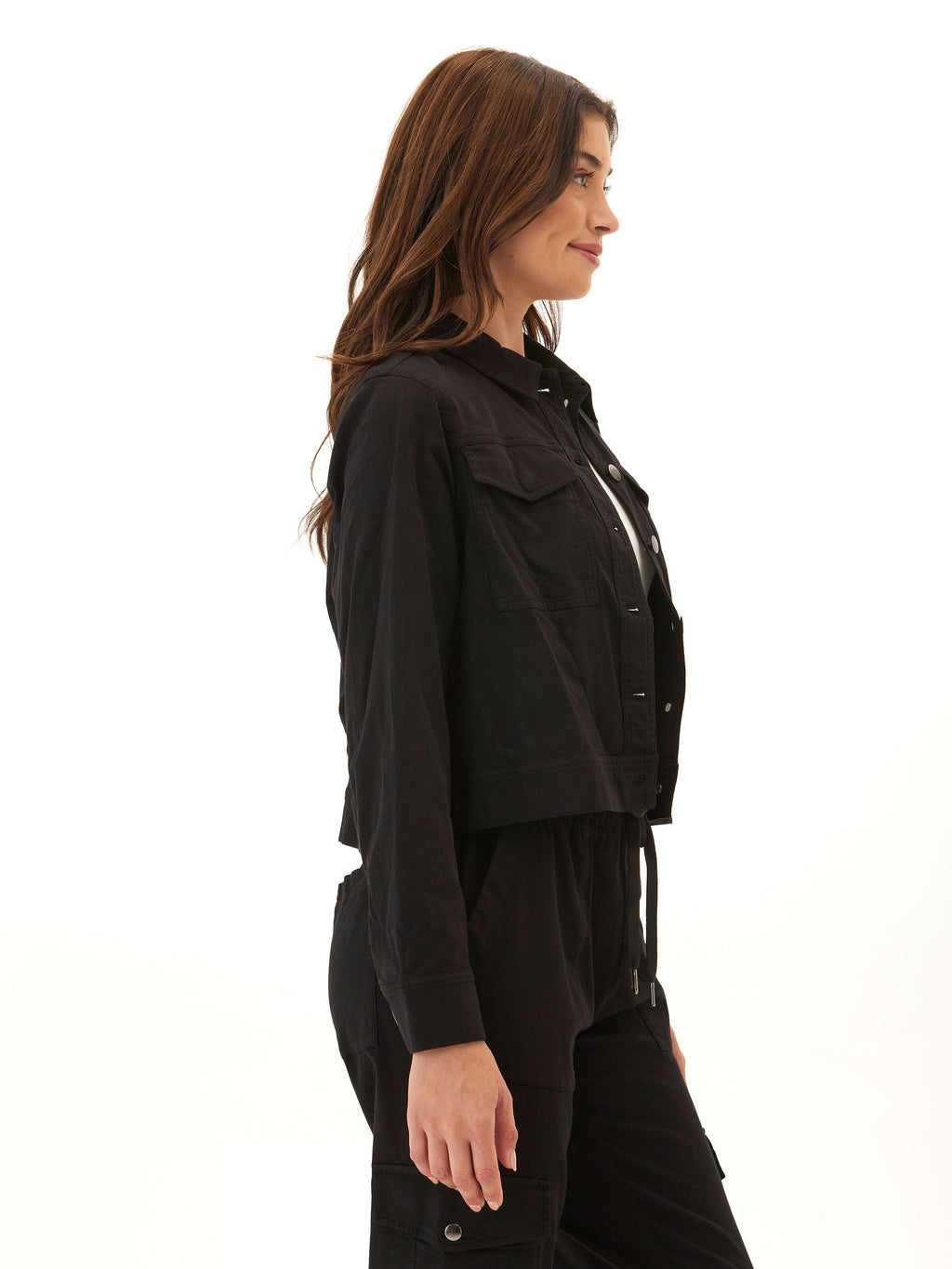Abbey Stretch Twill Jacket - Relaxed Fit Cropped Black Outerwear
