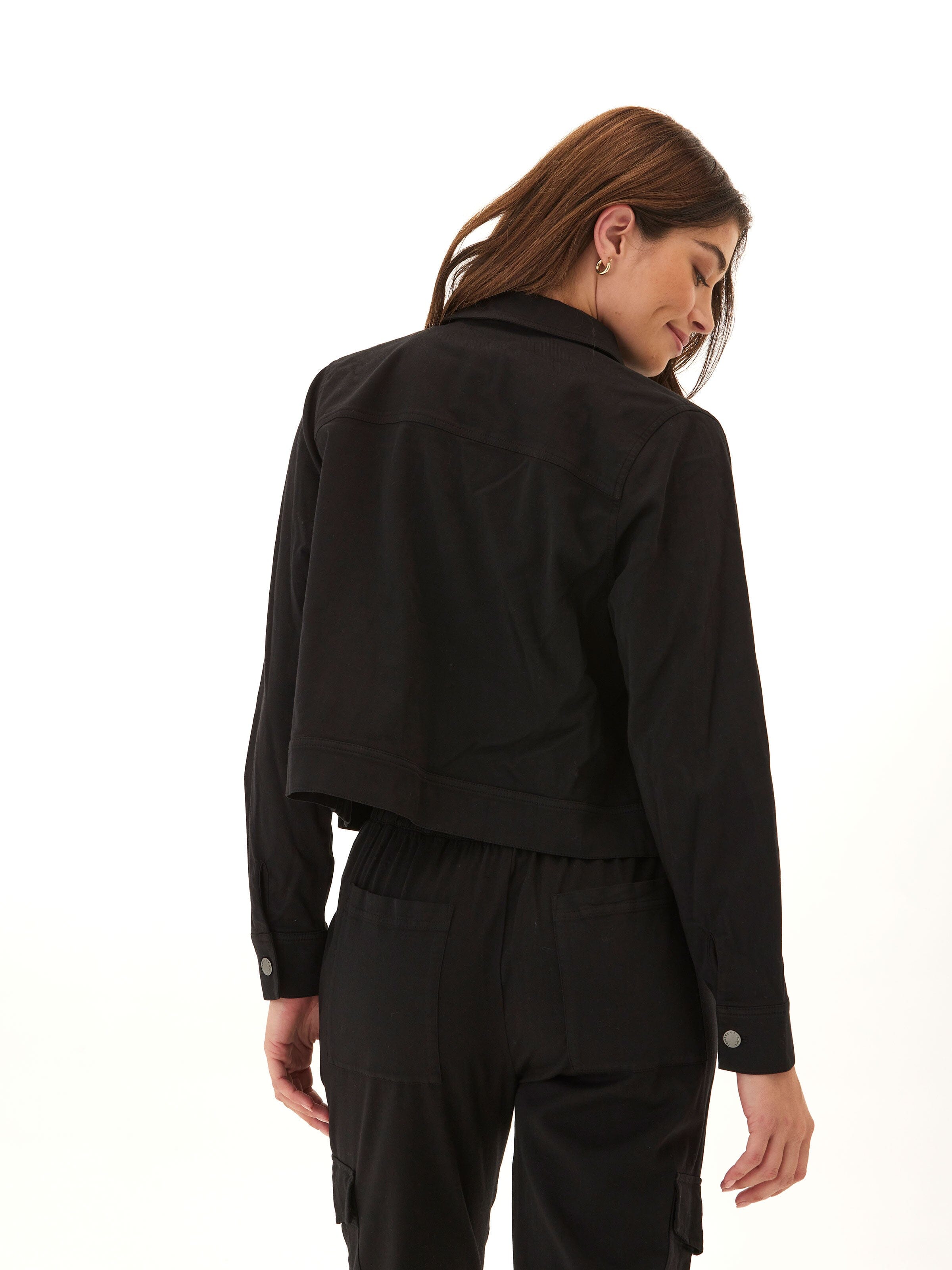 Abbey Stretch Twill Jacket - Relaxed Fit Cropped Black Outerwear
