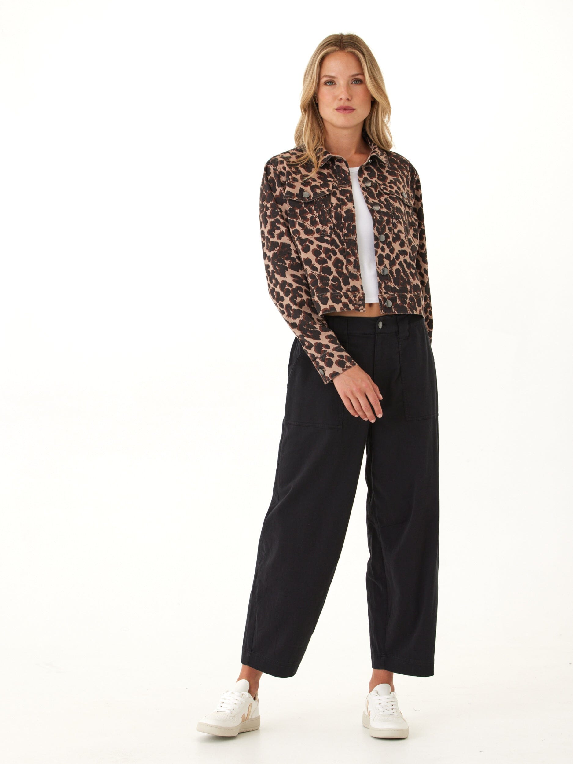 Abbey Stretch Twill Jacket - Cropped Animal Print Button Down