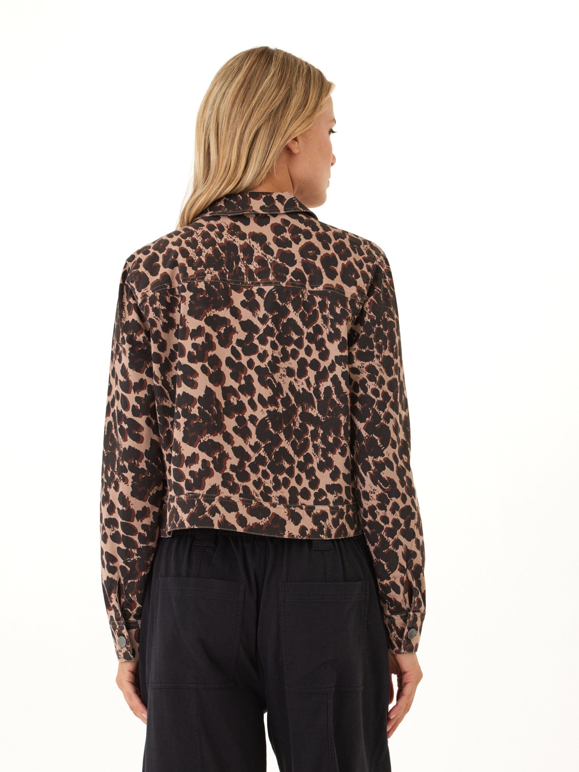 Abbey Stretch Twill Jacket - Cropped Animal Print Button Down