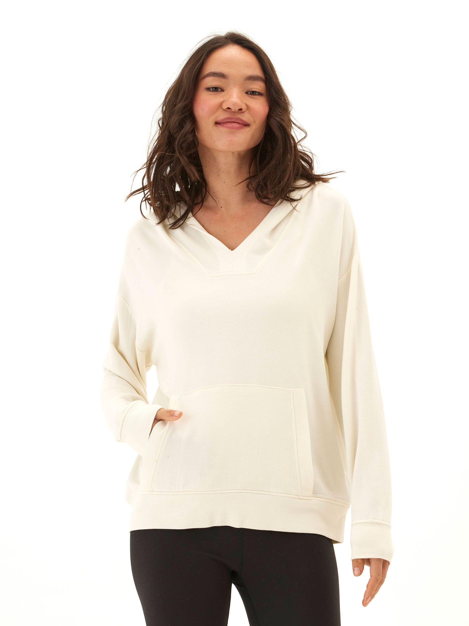Raya Feather Fleece Pullover Hoodie with V-Neck Oversized Fit