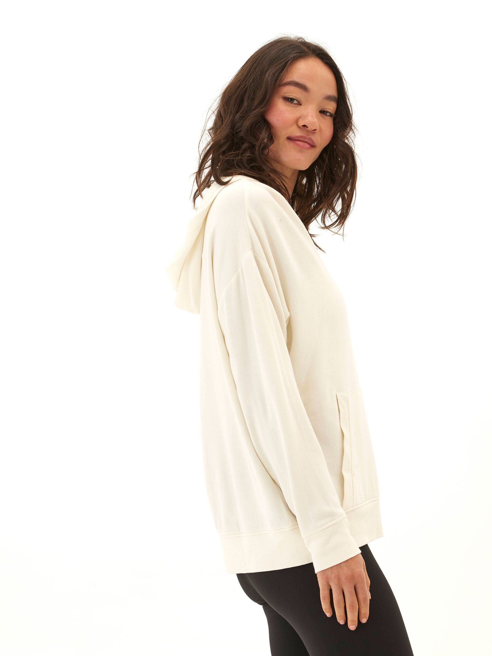 Raya Feather Fleece Pullover Hoodie with V-Neck Oversized Fit
