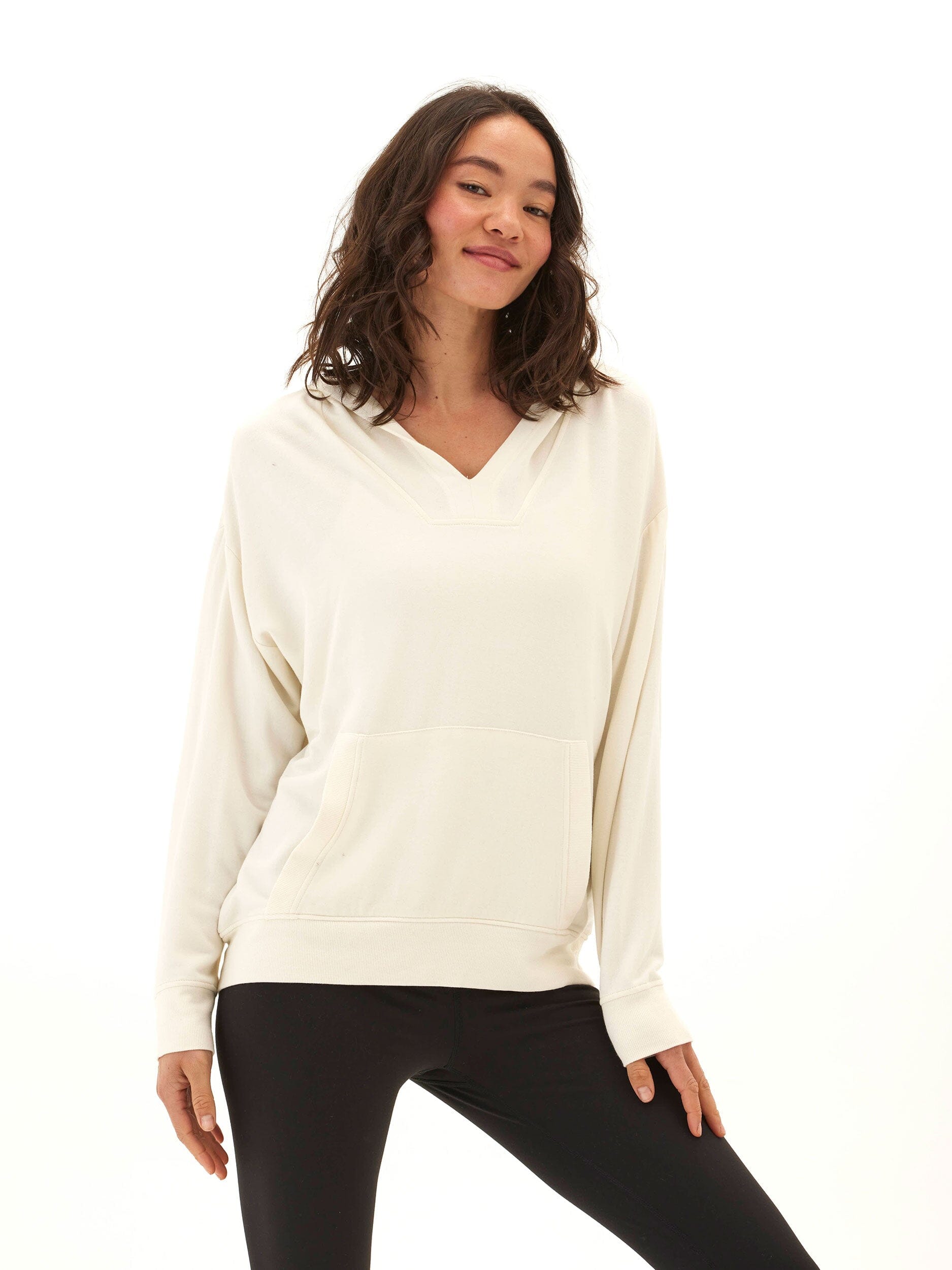 Raya Feather Fleece Pullover Hoodie with V-Neck Oversized Fit