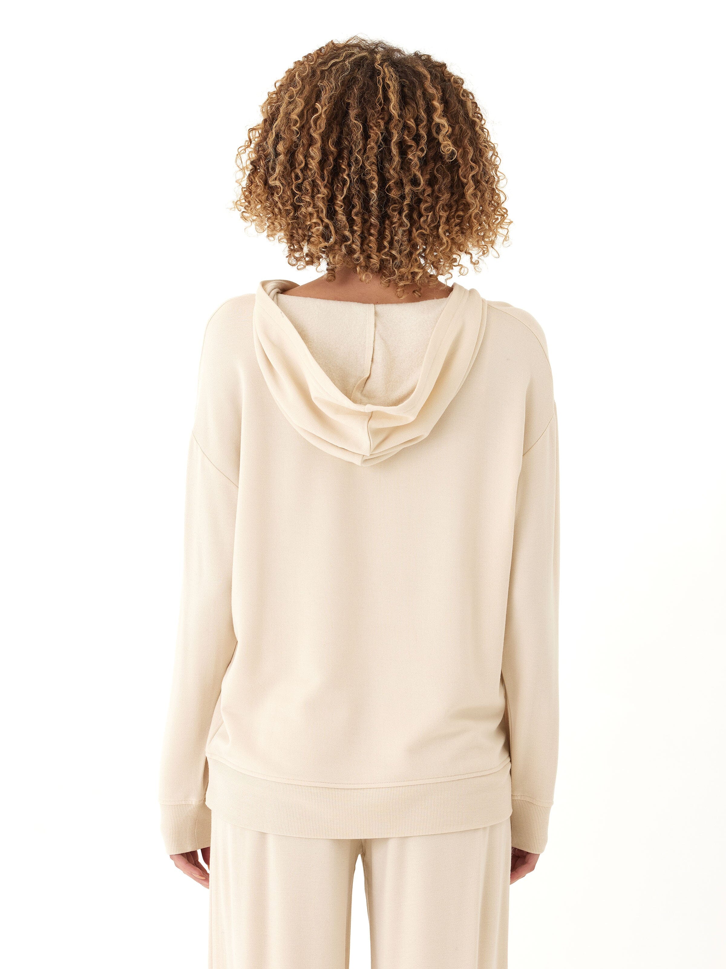 Raya Feather Fleece Pullover Hoodie for Women in Beige and Cream