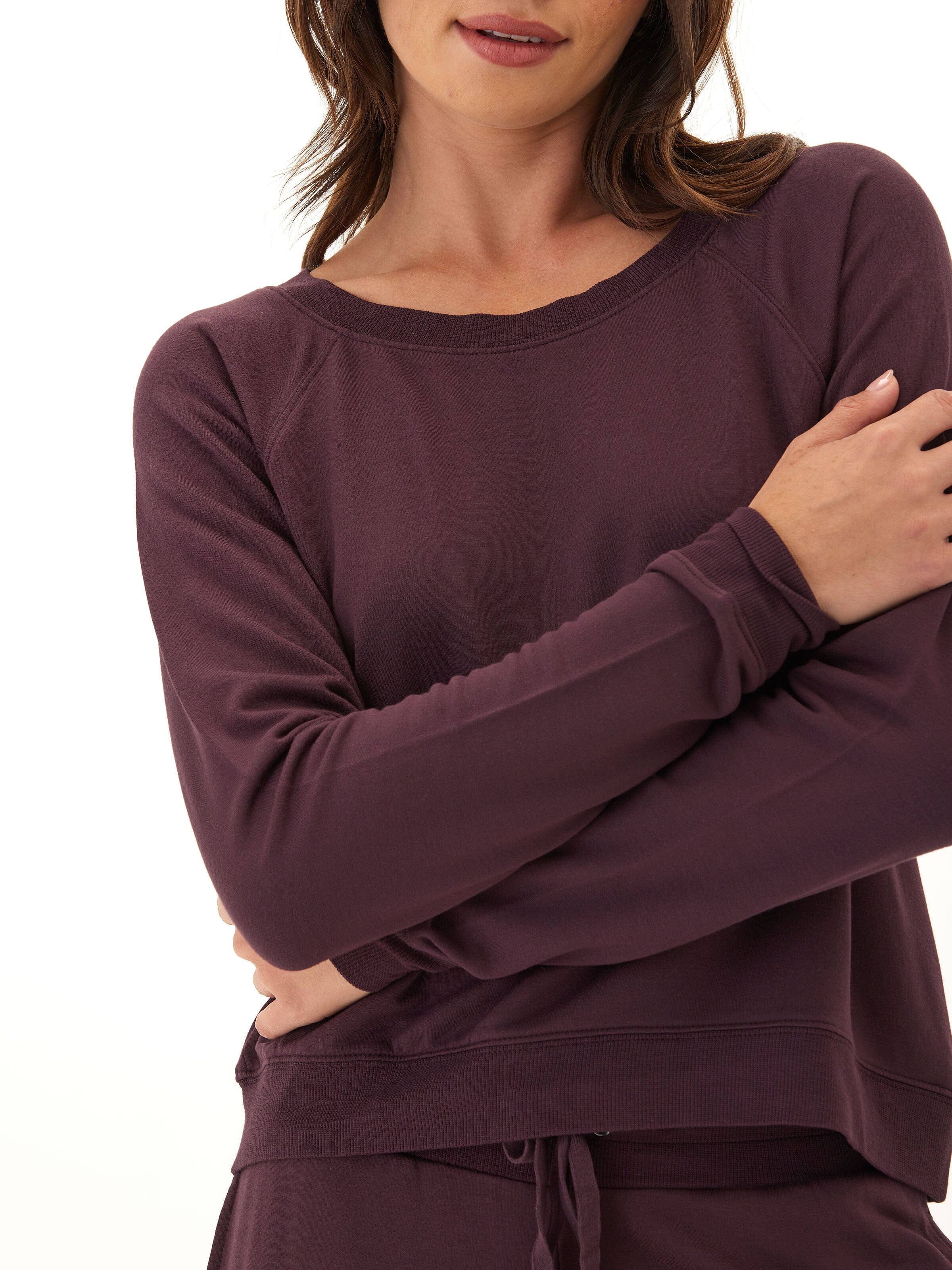 Feather Fleece Raglan Pullover: Soft Relaxed Fit Crewneck Sweater