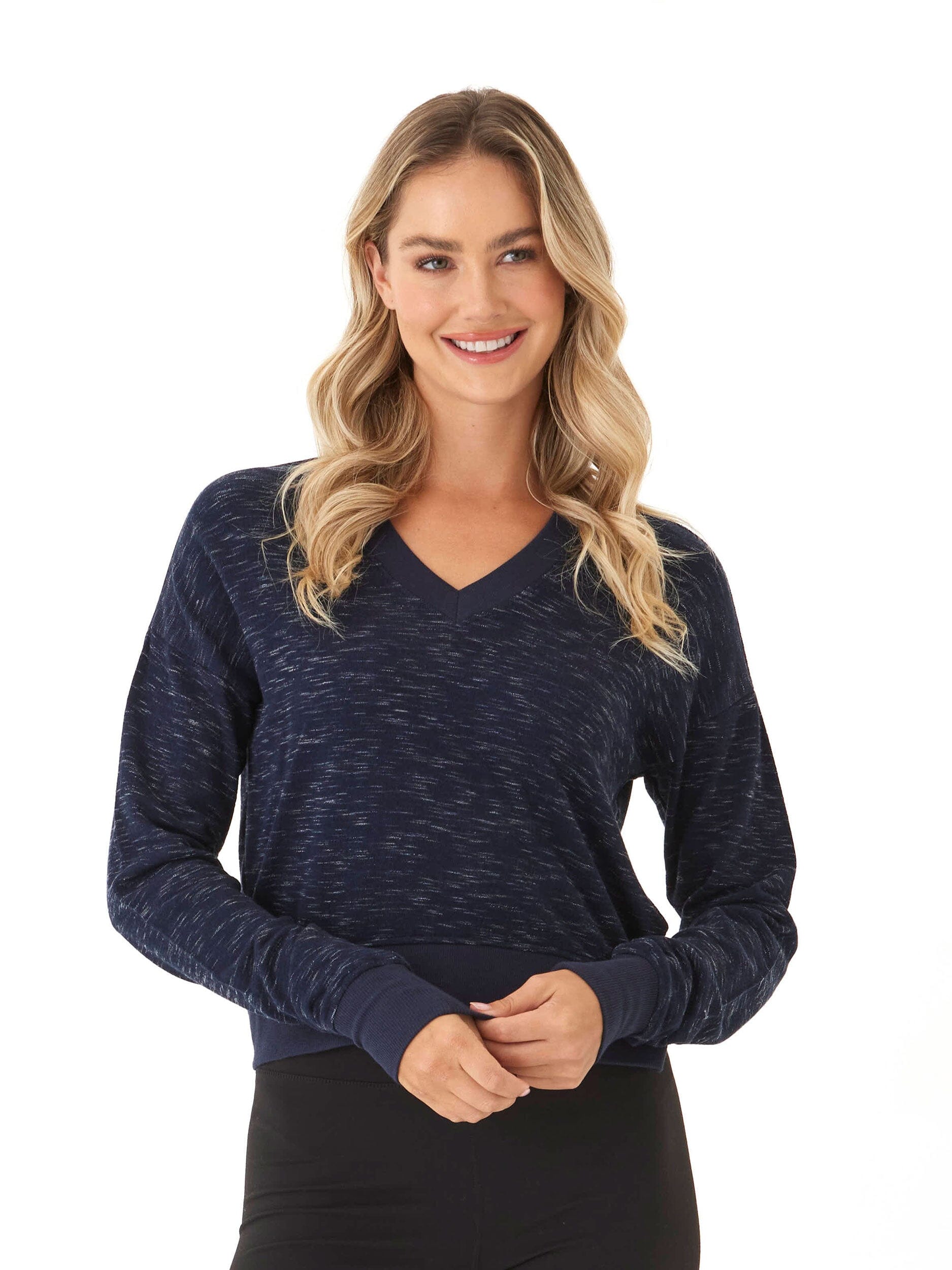 Rhythm Slub V-Neck Pullover in Breathable Lightweight Knit