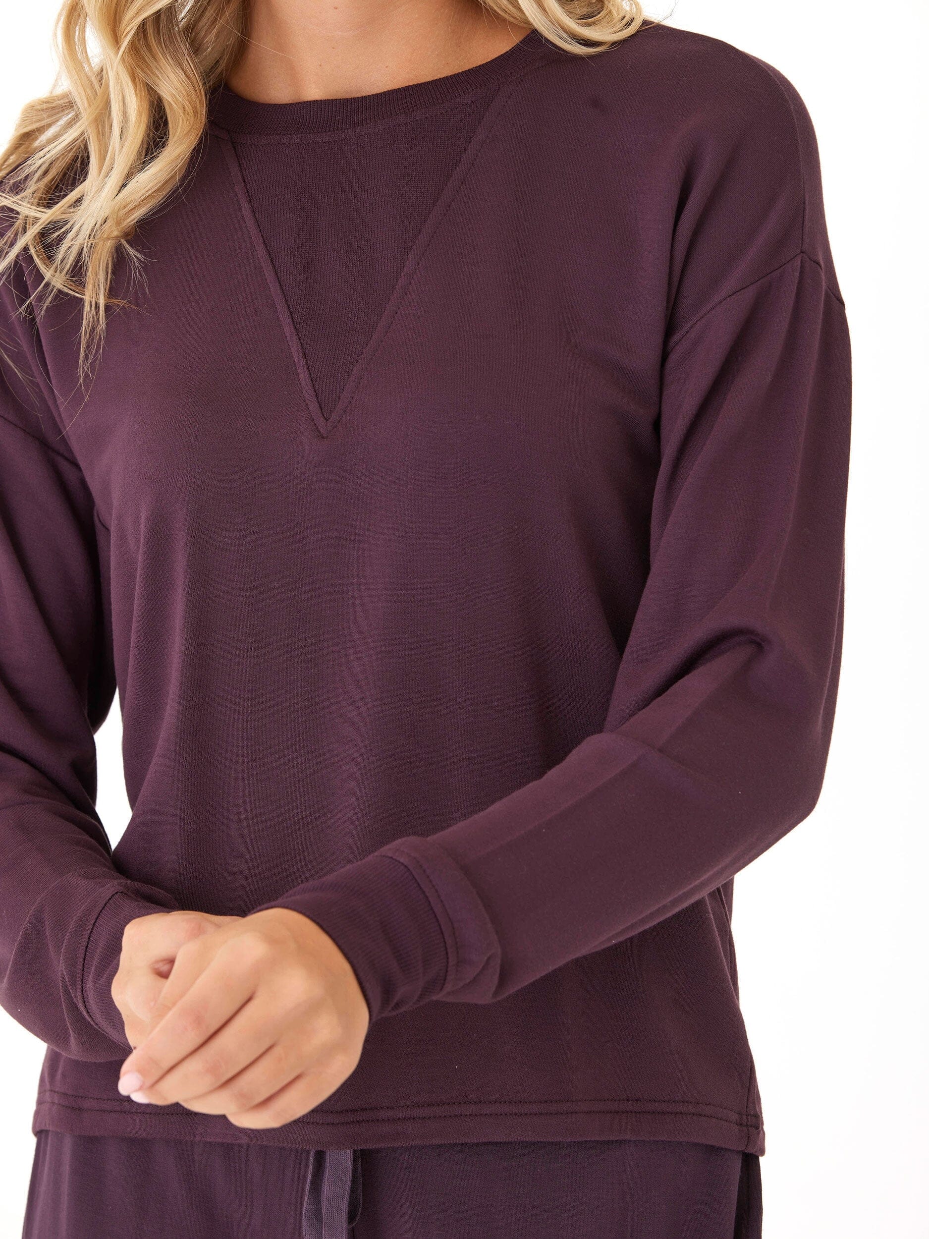 Darby Feather Fleece Panel Pullover: Soft Long Sleeve Sweater