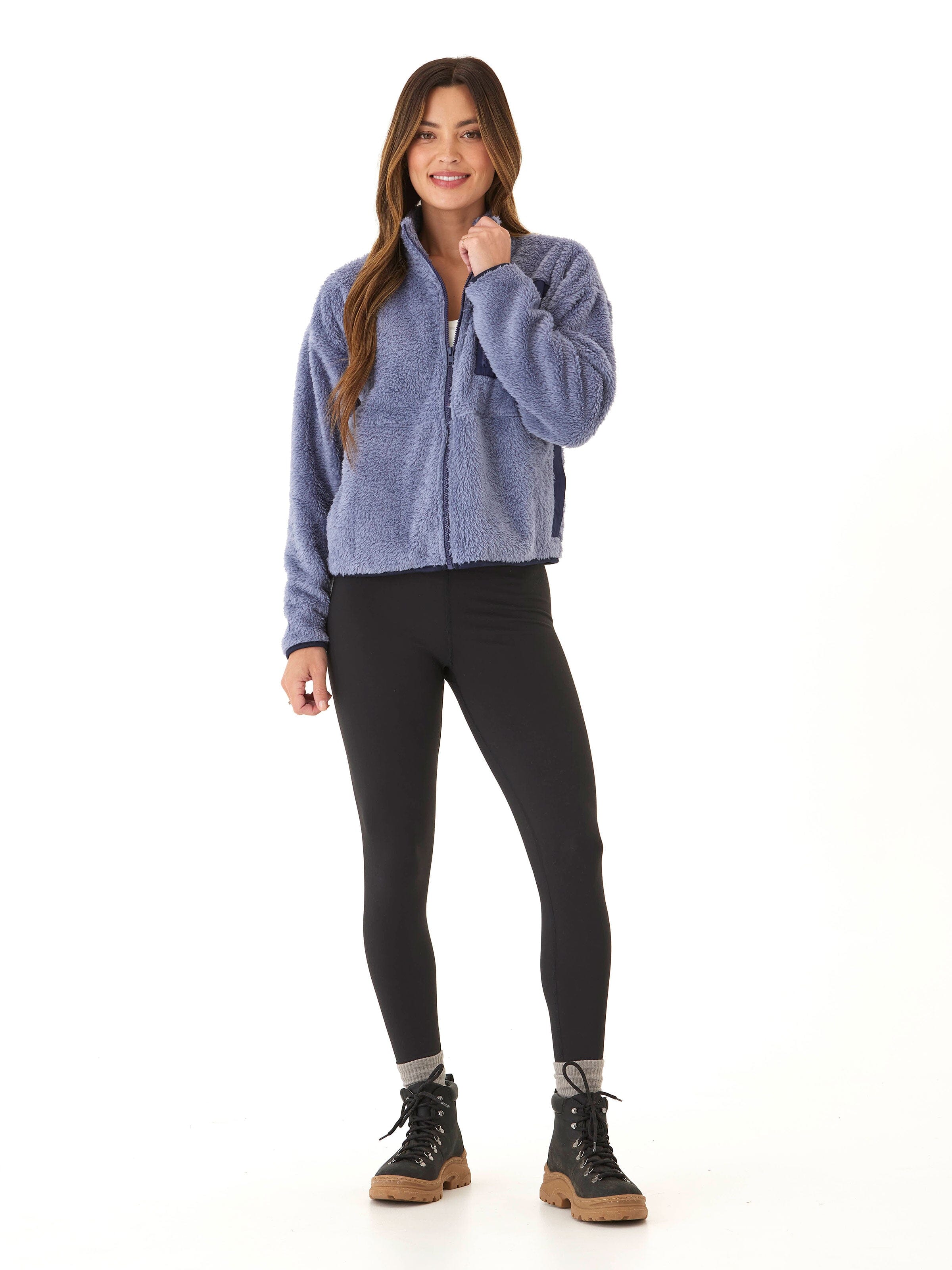 Millee Sherpa Full-Zip Contrast Jacket - Sporty Relaxed Fit