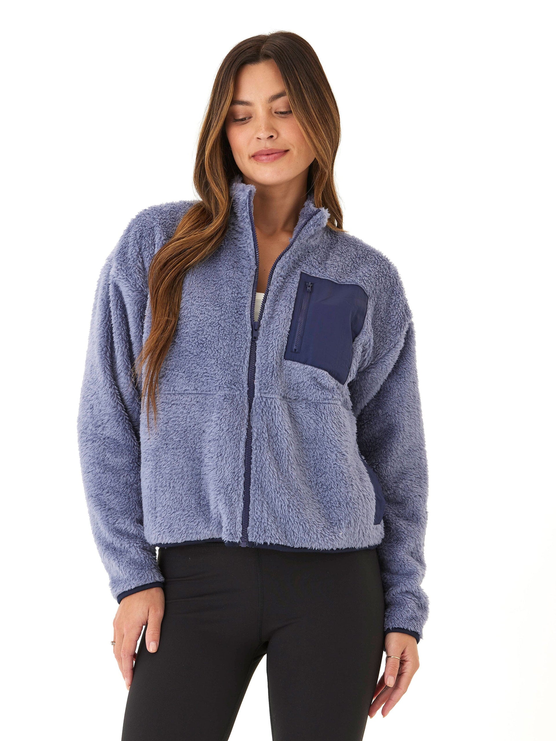 Millee Sherpa Full-Zip Contrast Jacket - Sporty Relaxed Fit