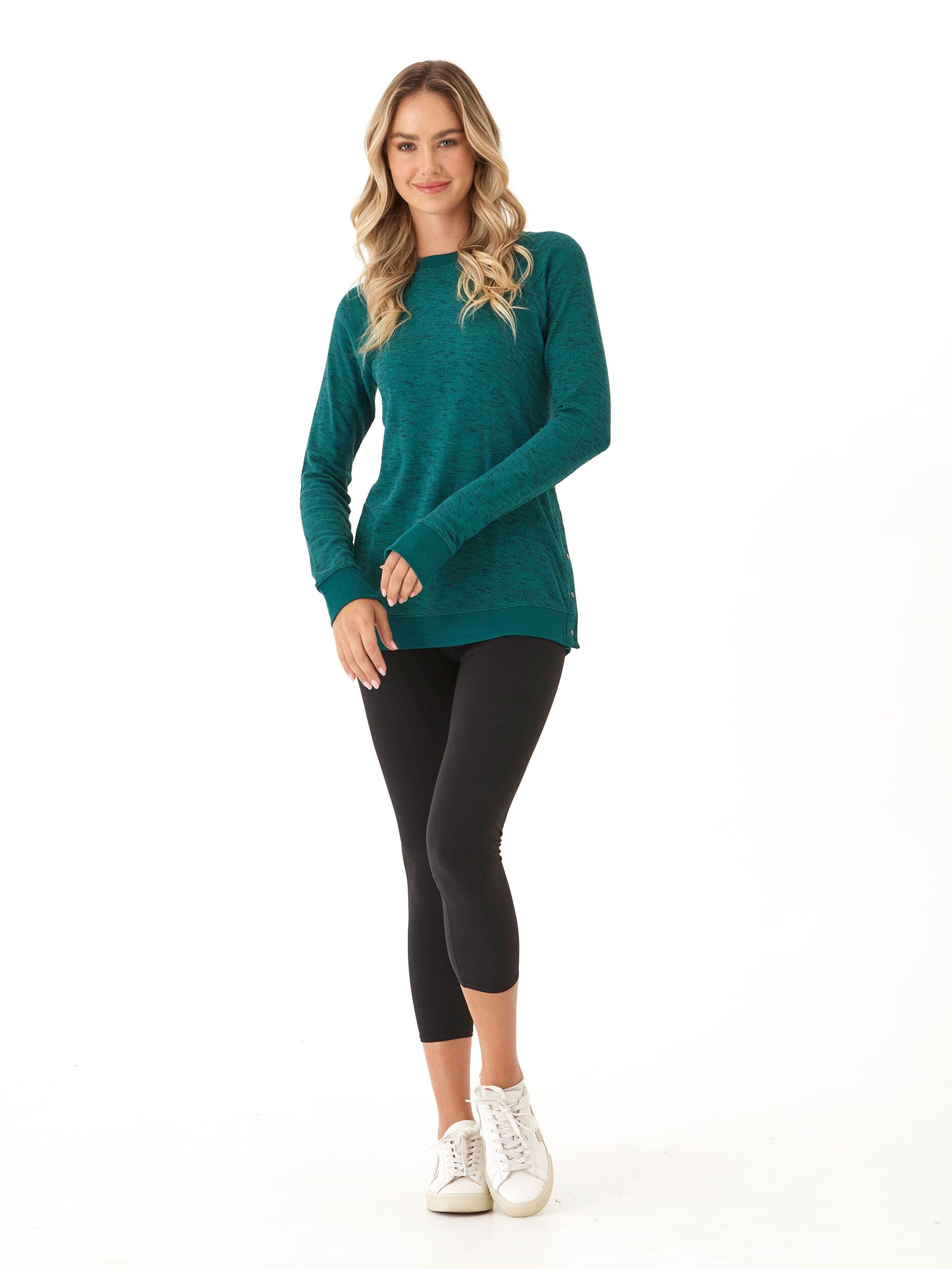 Ismene Rhythm Slub Long Sleeve Crew Neck Top with Snap Details