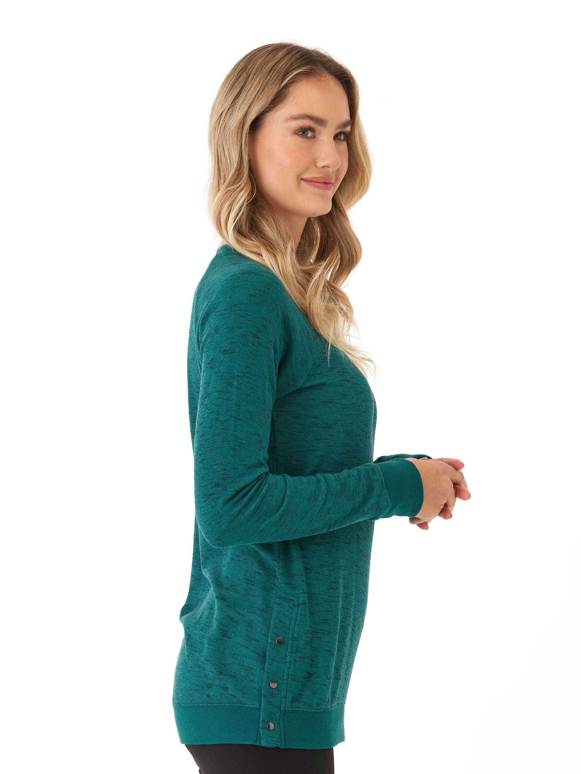Ismene Rhythm Slub Long Sleeve Crew Neck Top with Snap Details