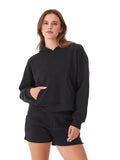 Women's black Marcellina Triblend Fleece Pullover Hoodie, sporty loungewear style