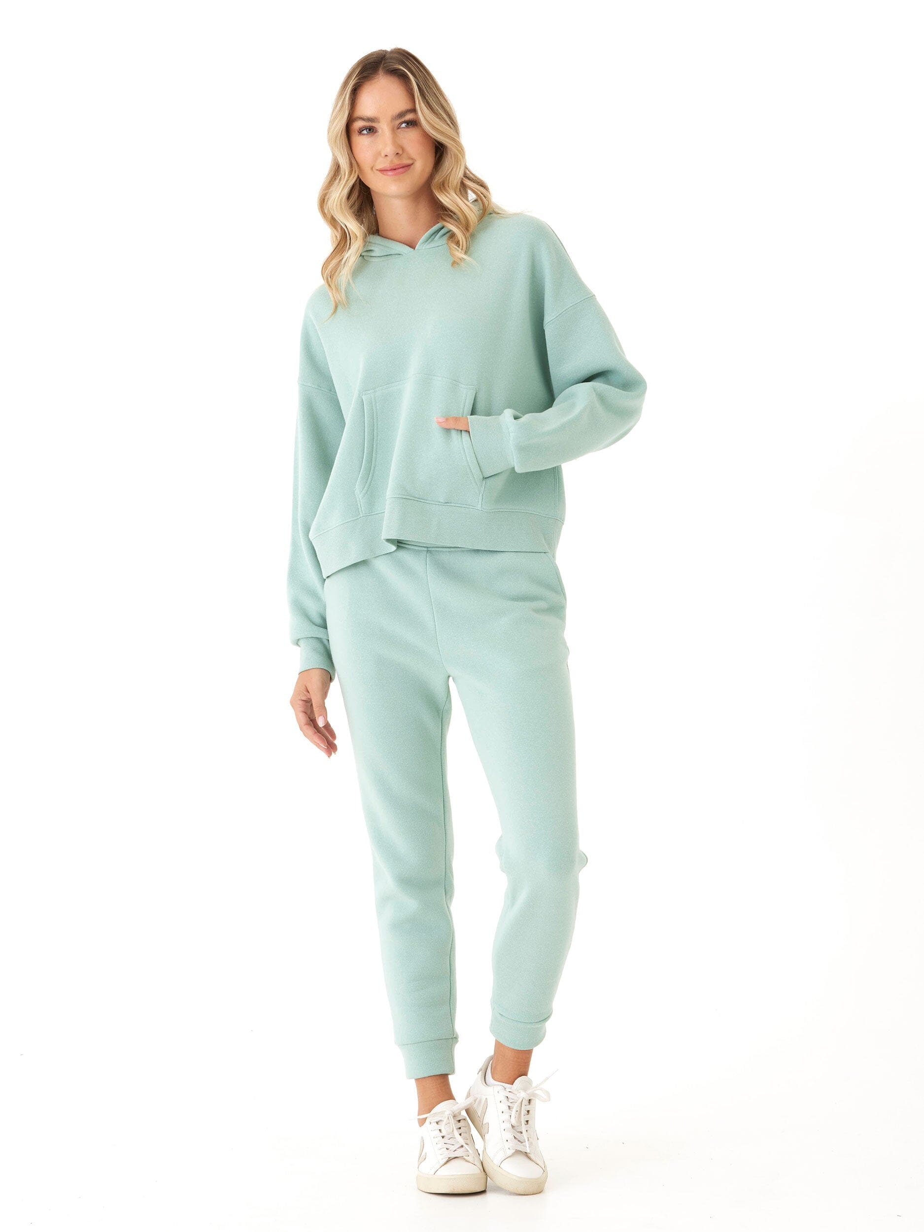Women's Triblend Fleece Pullover Hoodie in Mint Green and Pale Sage