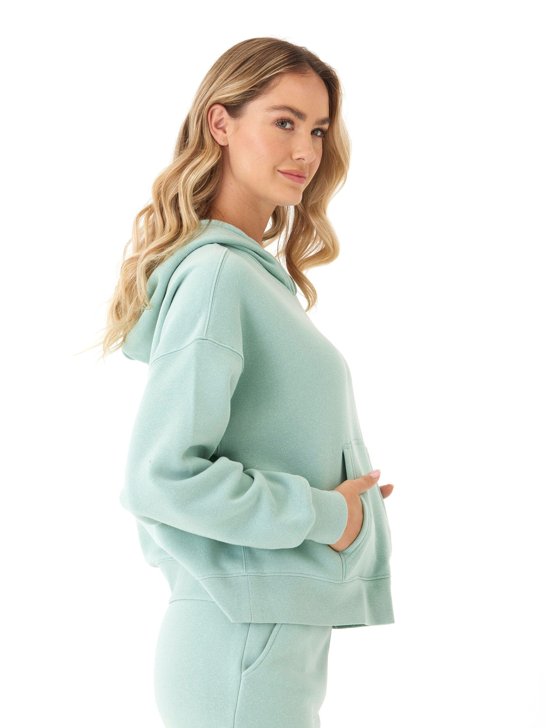 Women's Triblend Fleece Pullover Hoodie in Mint Green and Pale Sage