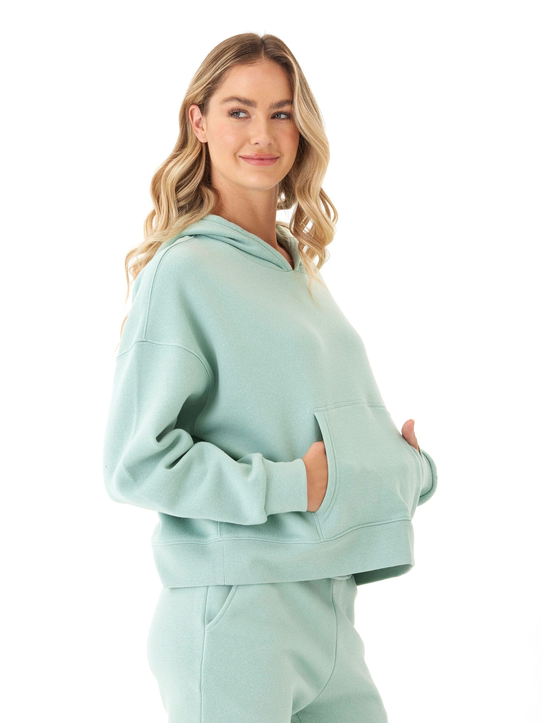 Women's Triblend Fleece Pullover Hoodie in Mint Green and Pale Sage