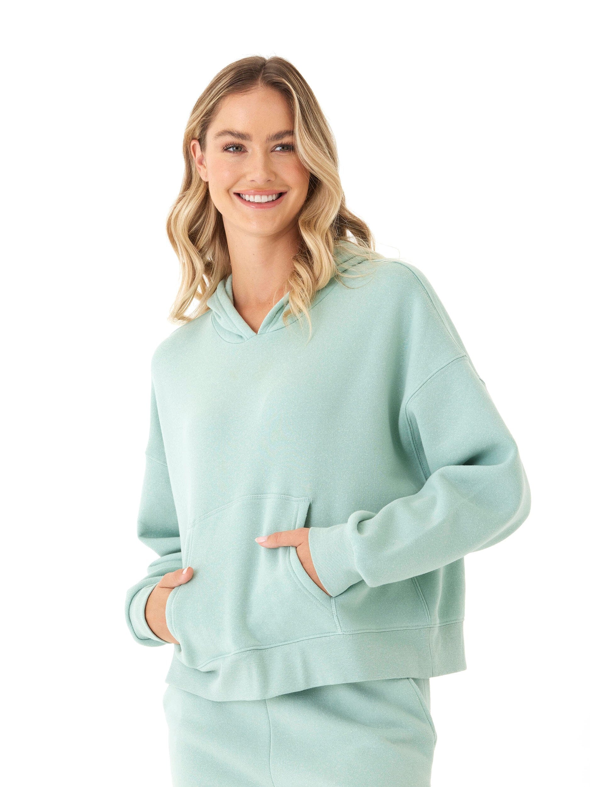 Women's Triblend Fleece Pullover Hoodie in Mint Green and Pale Sage