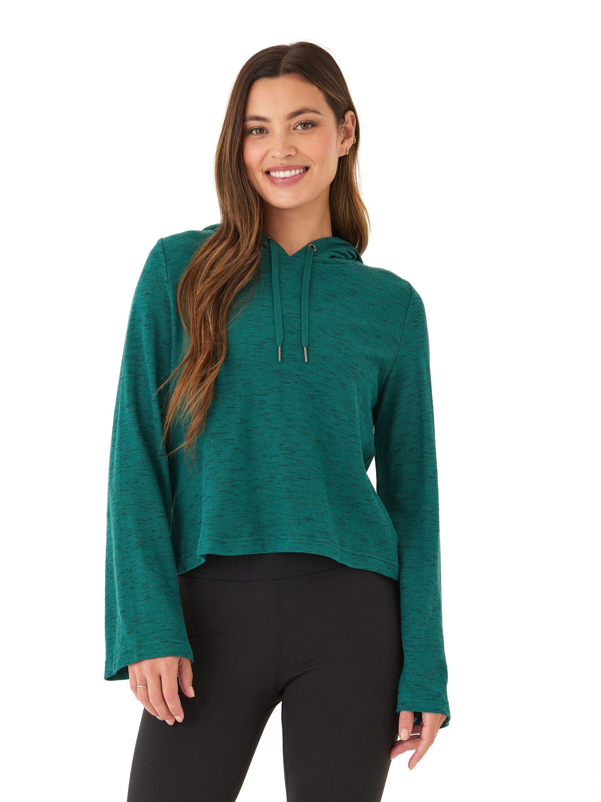 Close-up view of the Celinne Rhythm Slub Hoodie showing texture and fit
