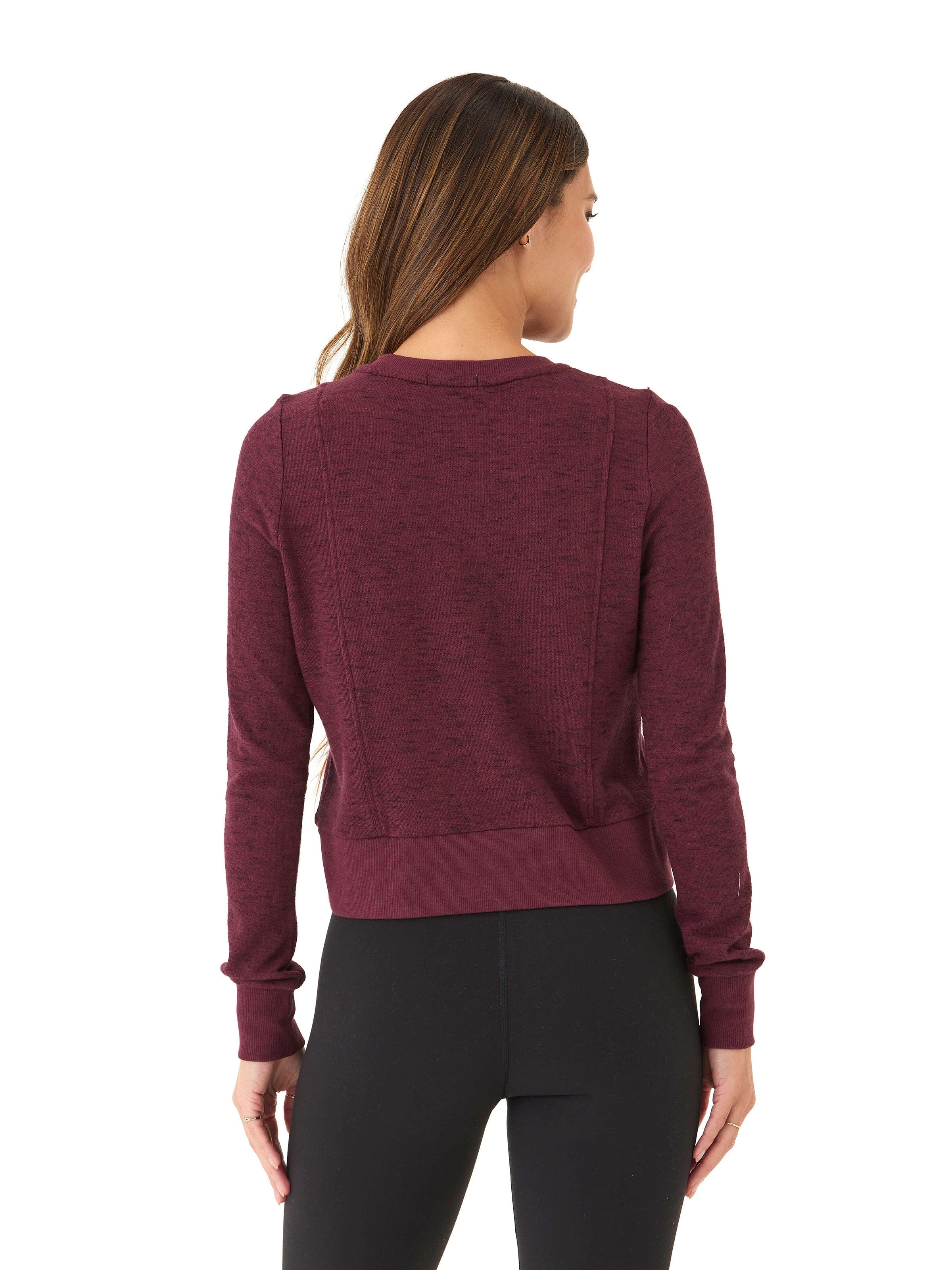 Women's Burgundy Slub Knit Pullover Crew Neck Relaxed Fit Top