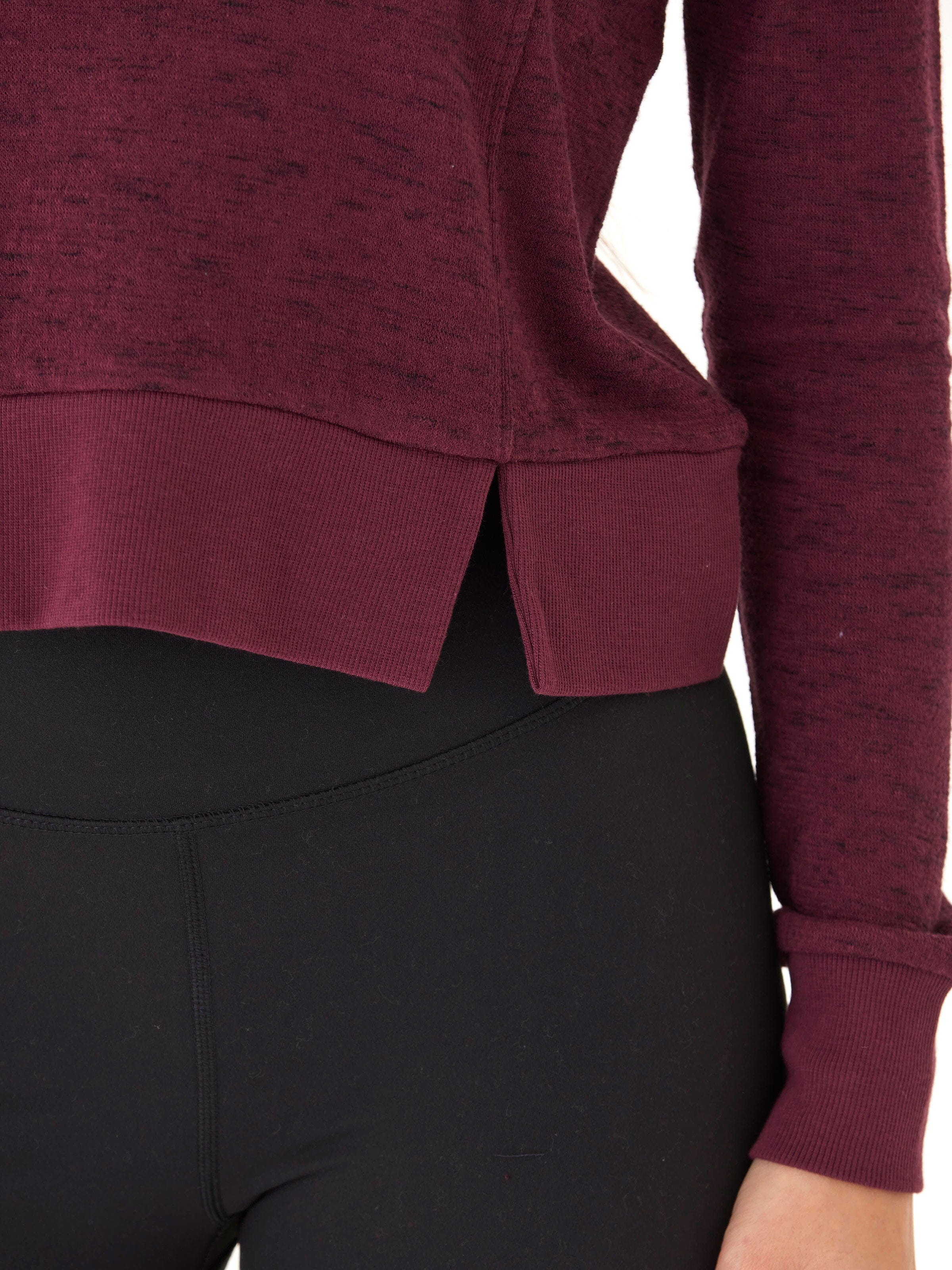 Women's Burgundy Slub Knit Pullover Crew Neck Relaxed Fit Top