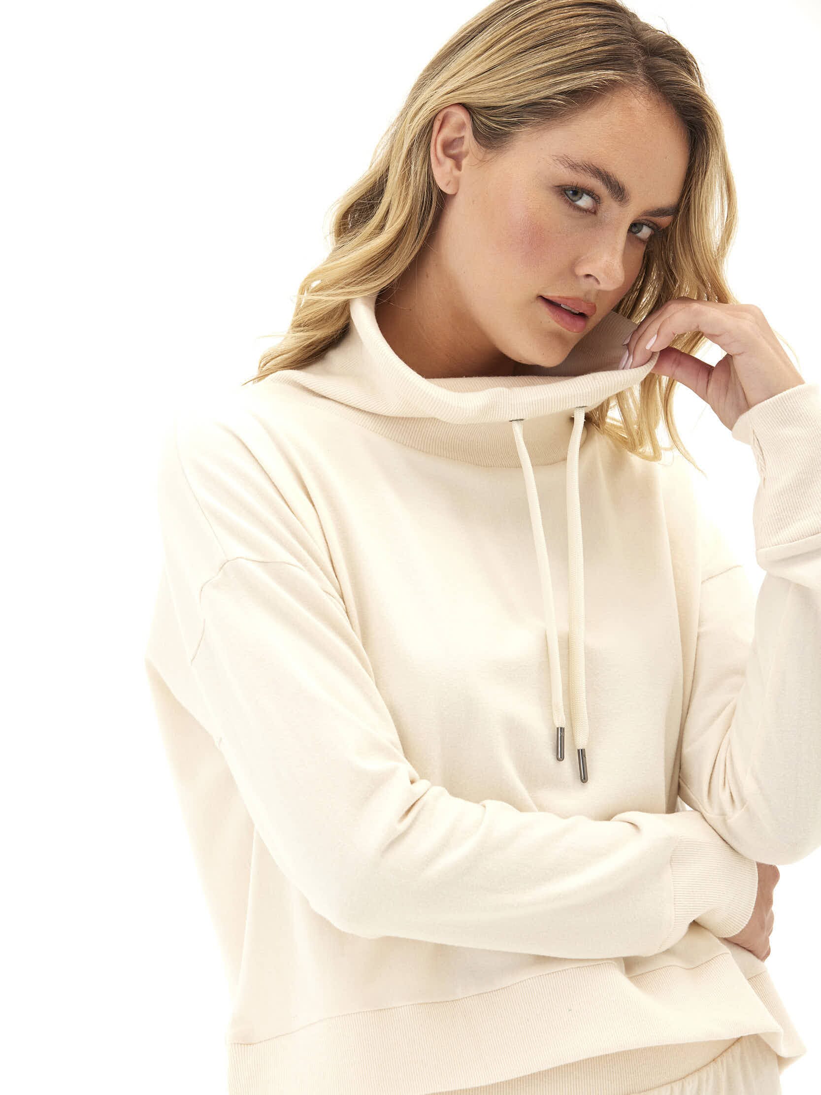 Shai Cozy Fleece Cowl Neck Pullover in Cream