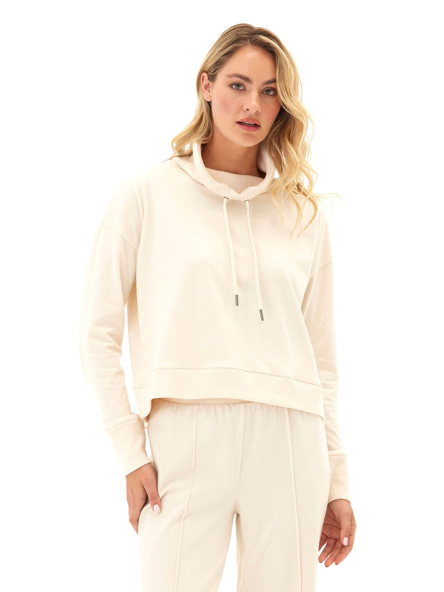 Shai Cozy Fleece Cowl Neck Pullover in Cream