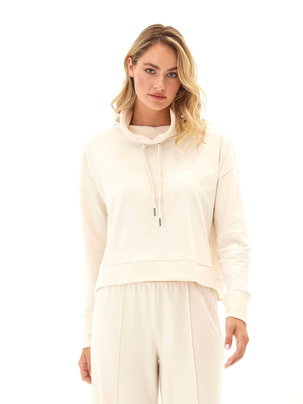 Shai Cozy Fleece Cowl Neck Pullover in Cream