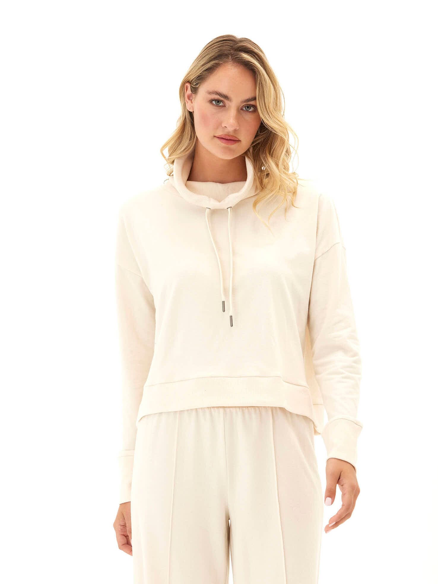 Shai Cozy Fleece Cowl Neck Pullover in Cream
