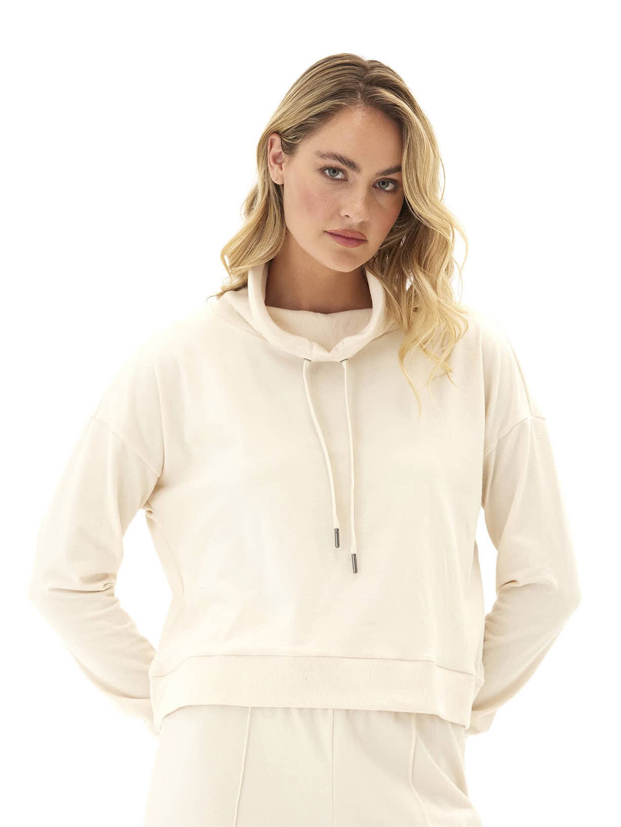 Shai Cozy Fleece Cowl Neck Pullover in Cream
