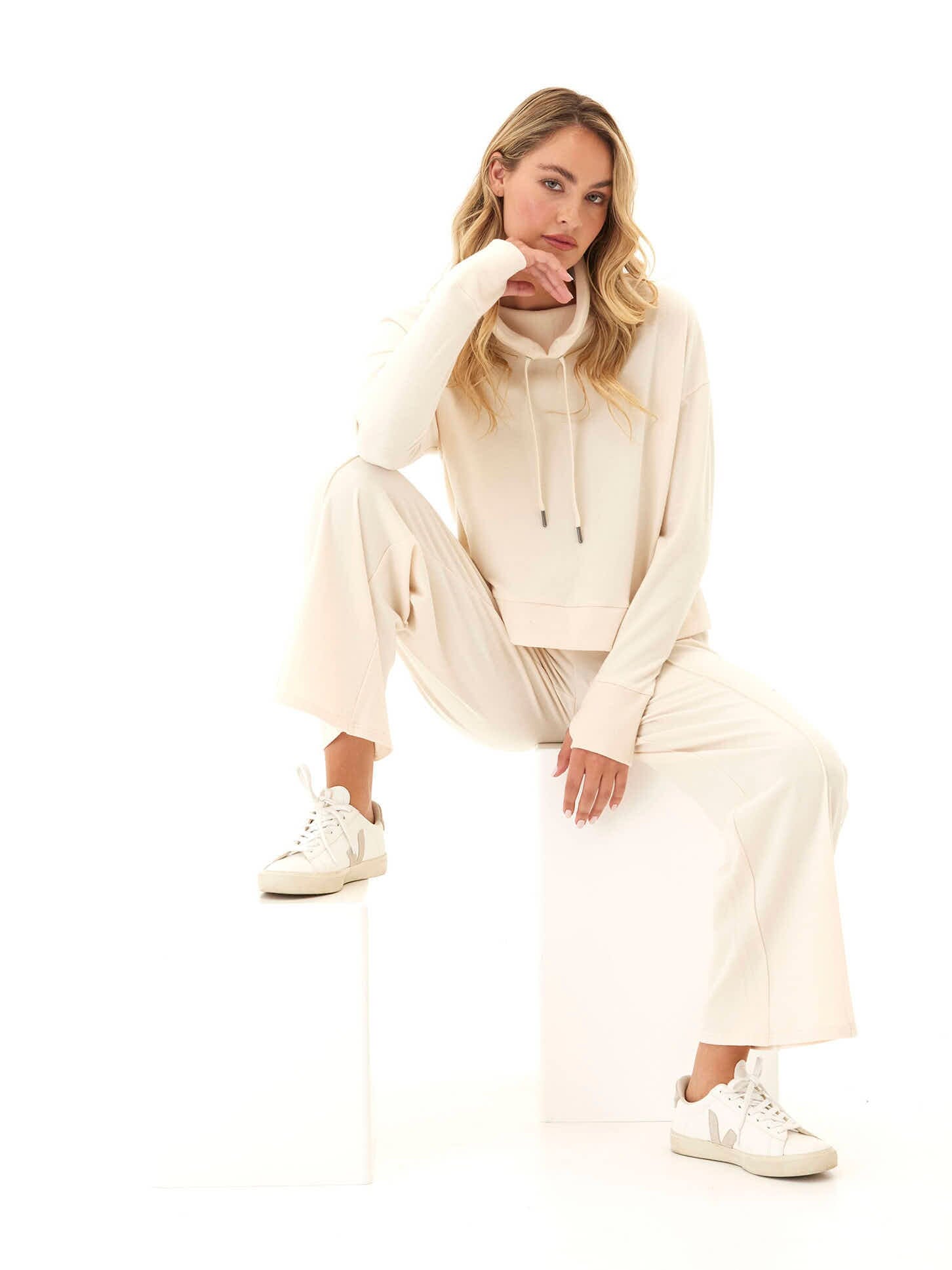 Shai Cozy Fleece Cowl Neck Pullover in Cream