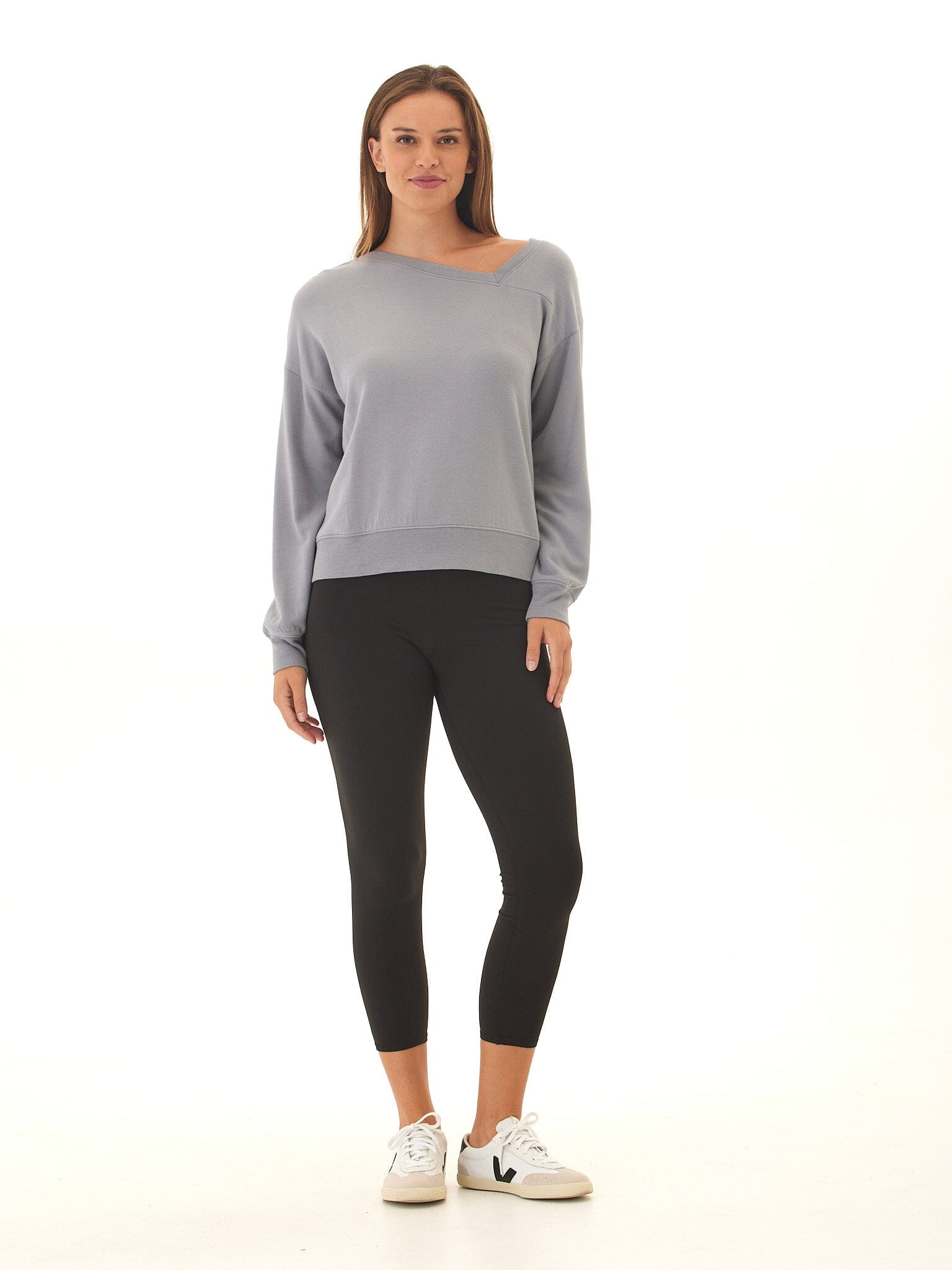 Merida Feather Fleece Asymmetrical Pullover in Grey