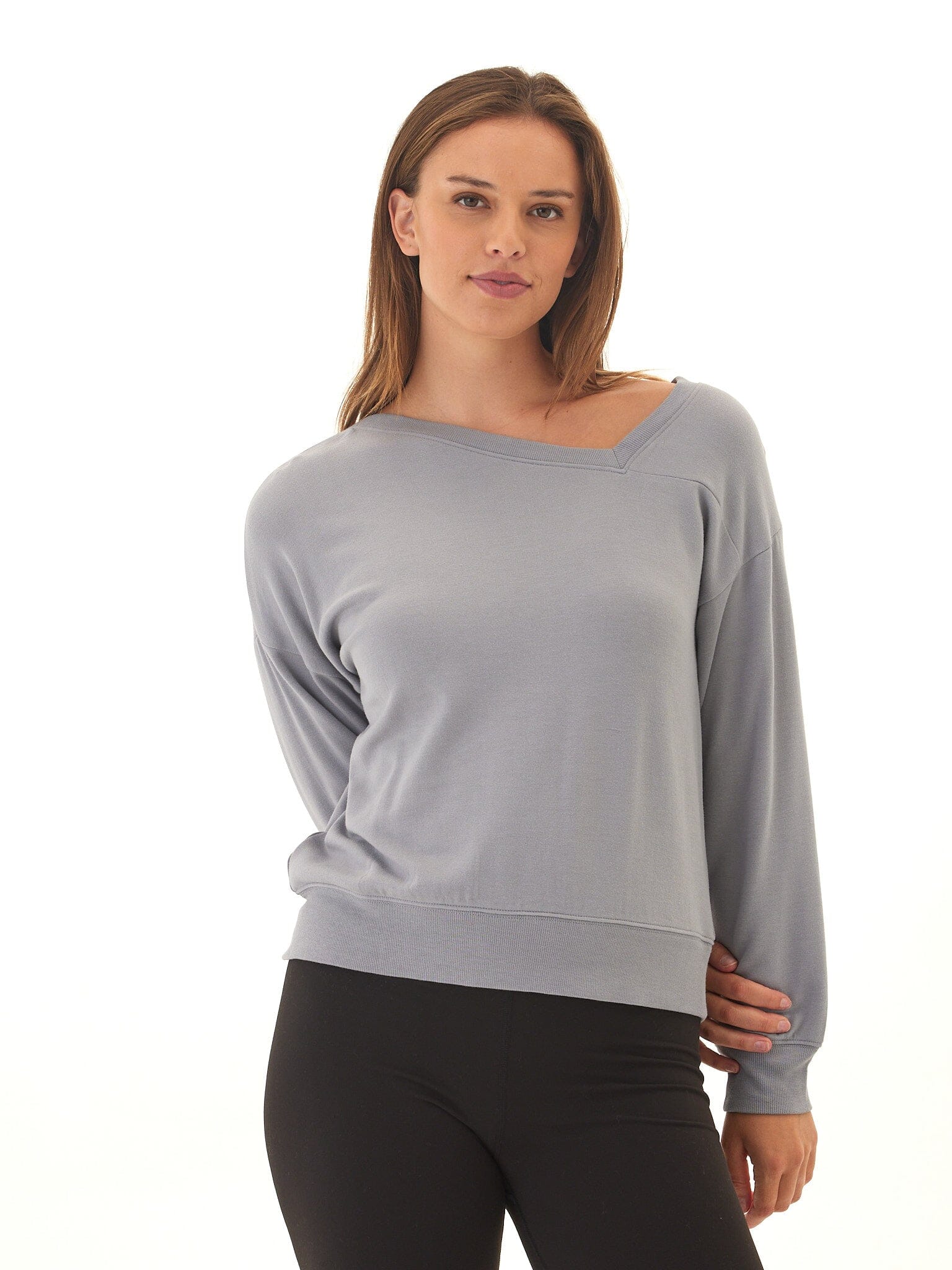 Merida Feather Fleece Asymmetrical Pullover in Grey