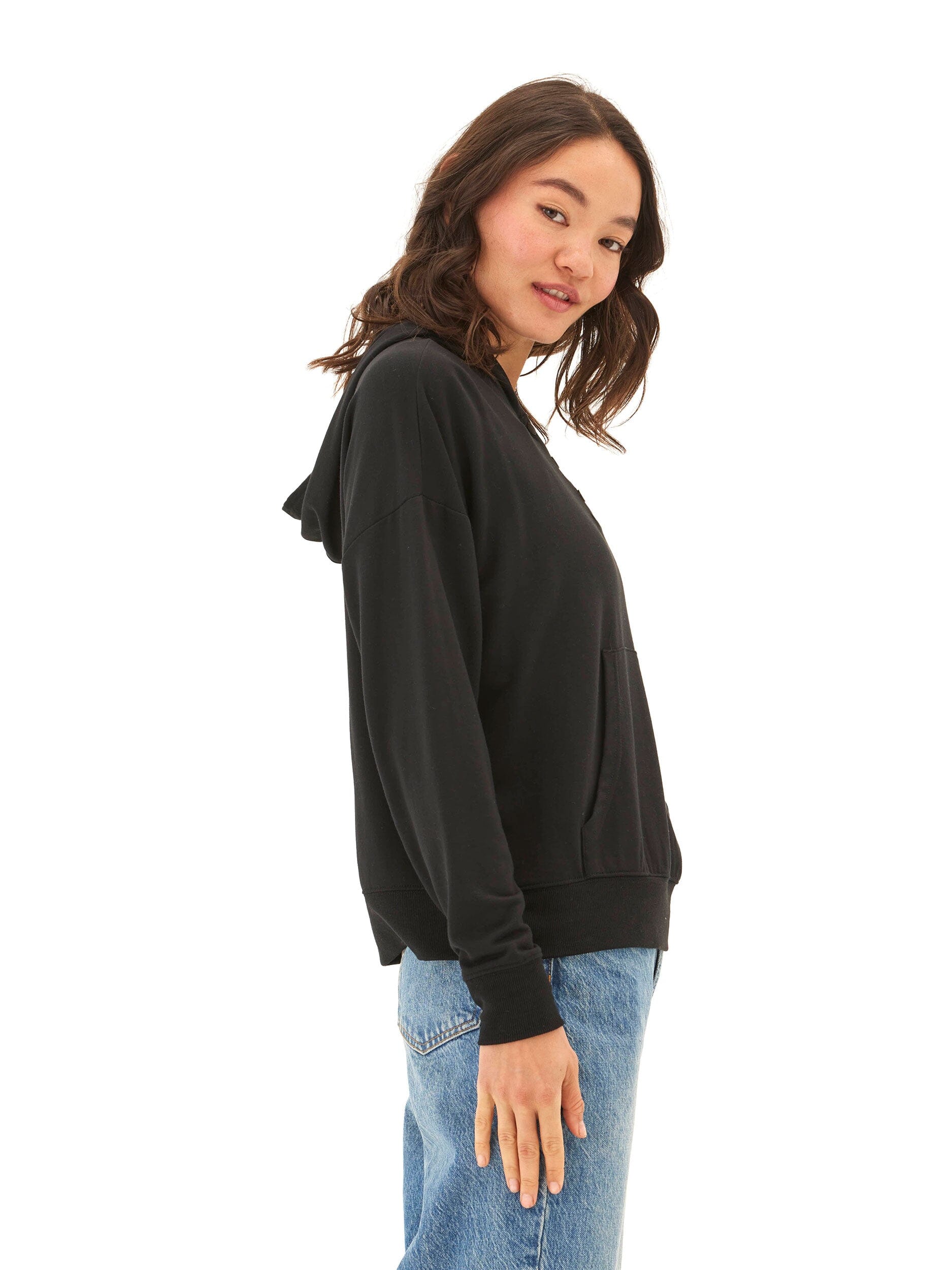 Diyanna Modal Terry Henley Hoodie - Relaxed Fit Everyday Pullover