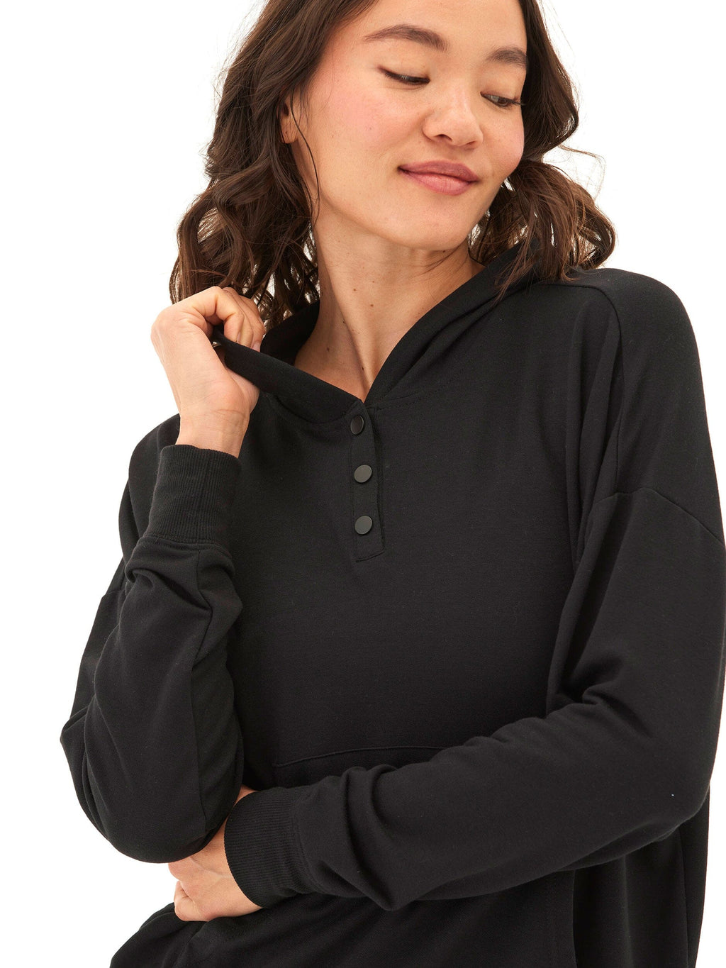 Diyanna Modal Terry Henley Hoodie - Relaxed Fit Everyday Pullover