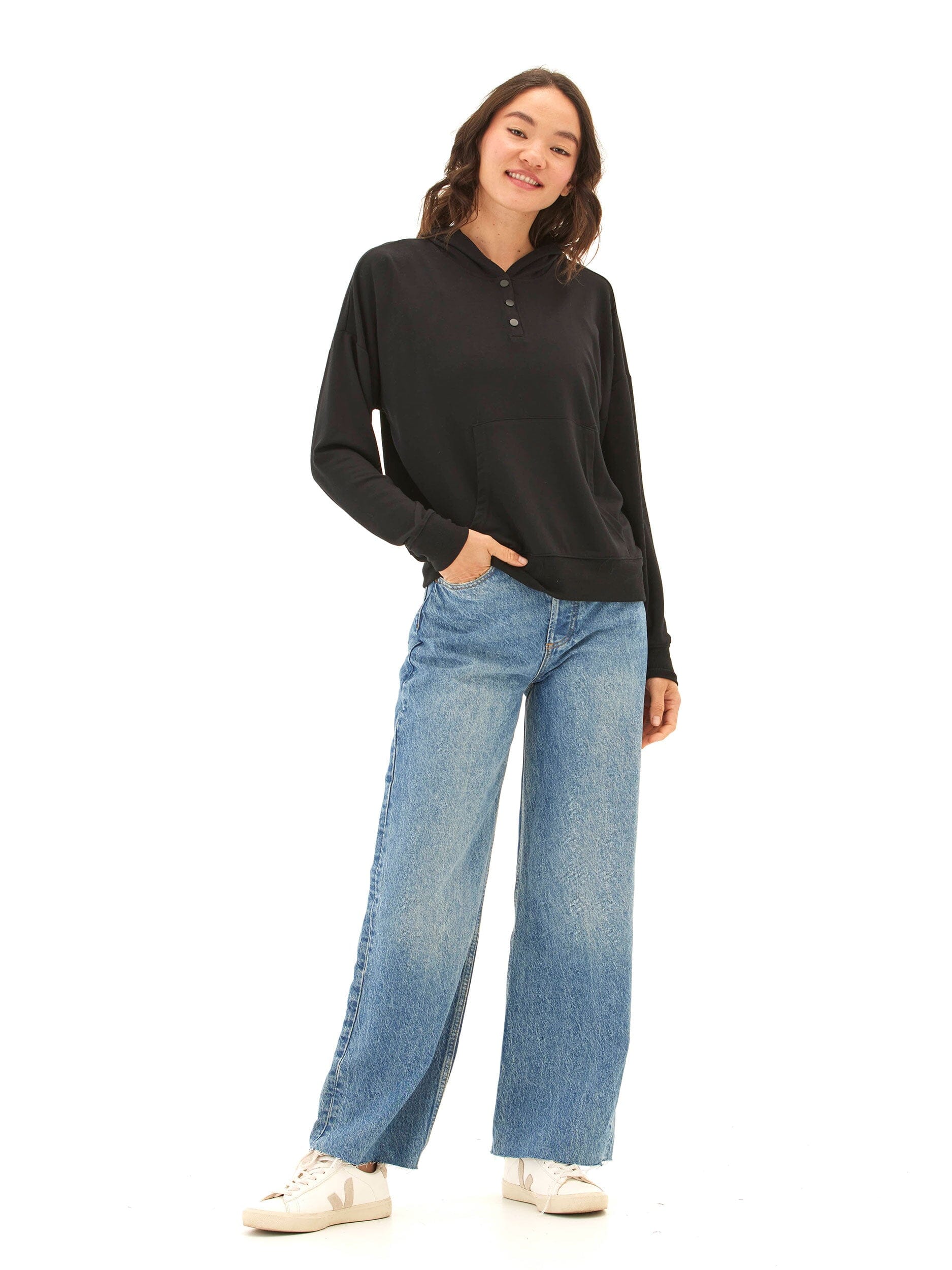Diyanna Modal Terry Henley Hoodie - Relaxed Fit Everyday Pullover