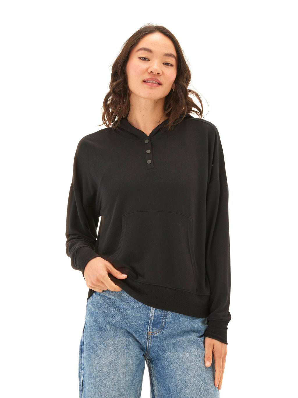 Diyanna Modal Terry Henley Hoodie - Relaxed Fit Everyday Pullover
