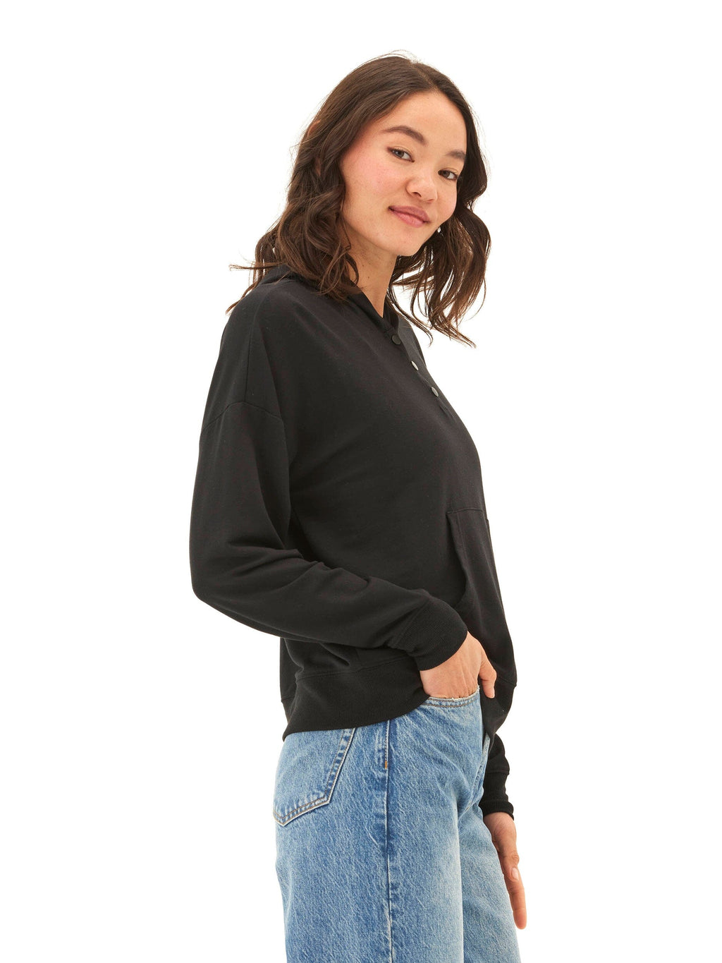 Diyanna Modal Terry Henley Hoodie - Relaxed Fit Everyday Pullover